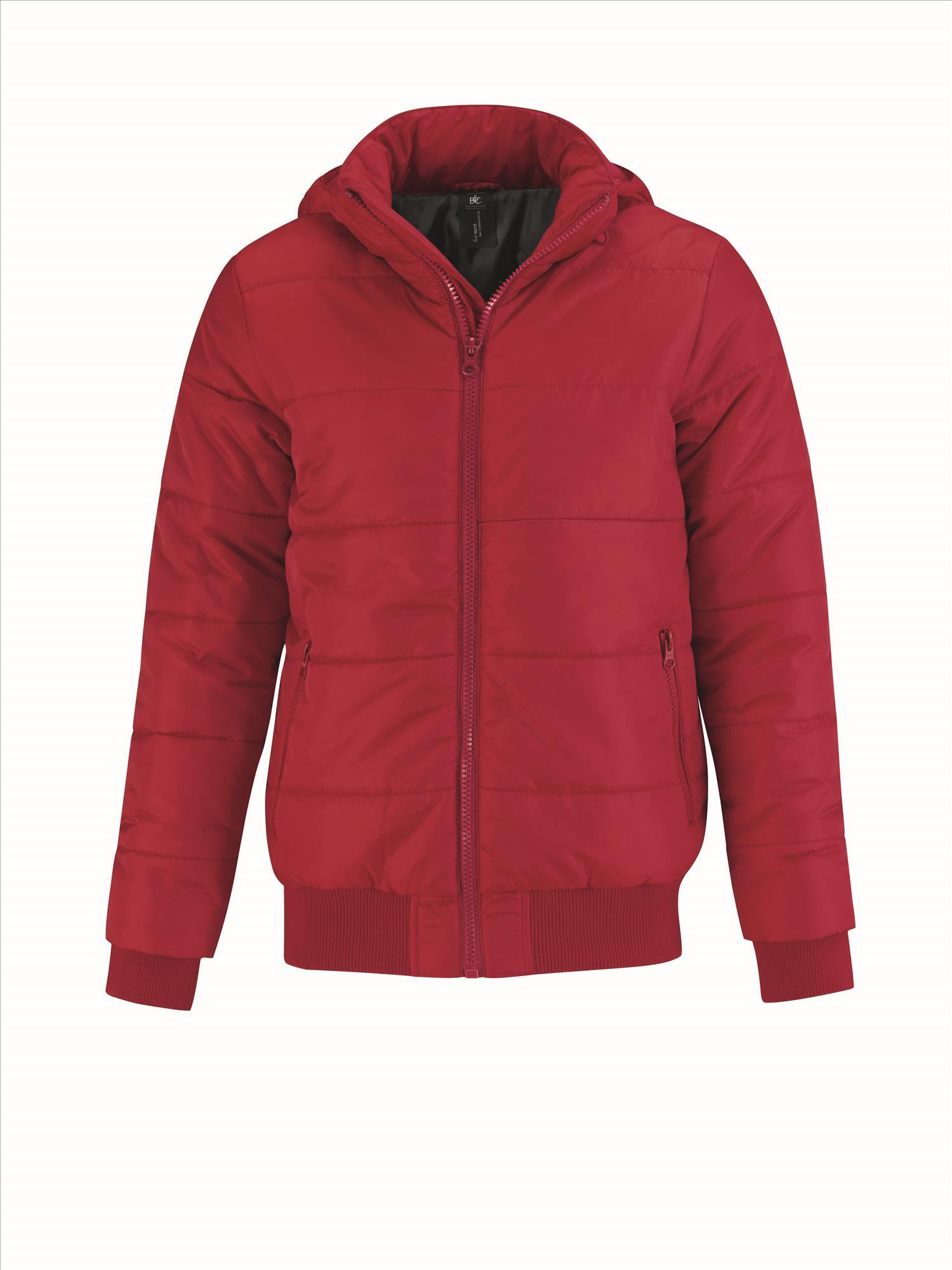 Gewatteerde jas voor mannen rood en afneembare gevoerde capuchon
