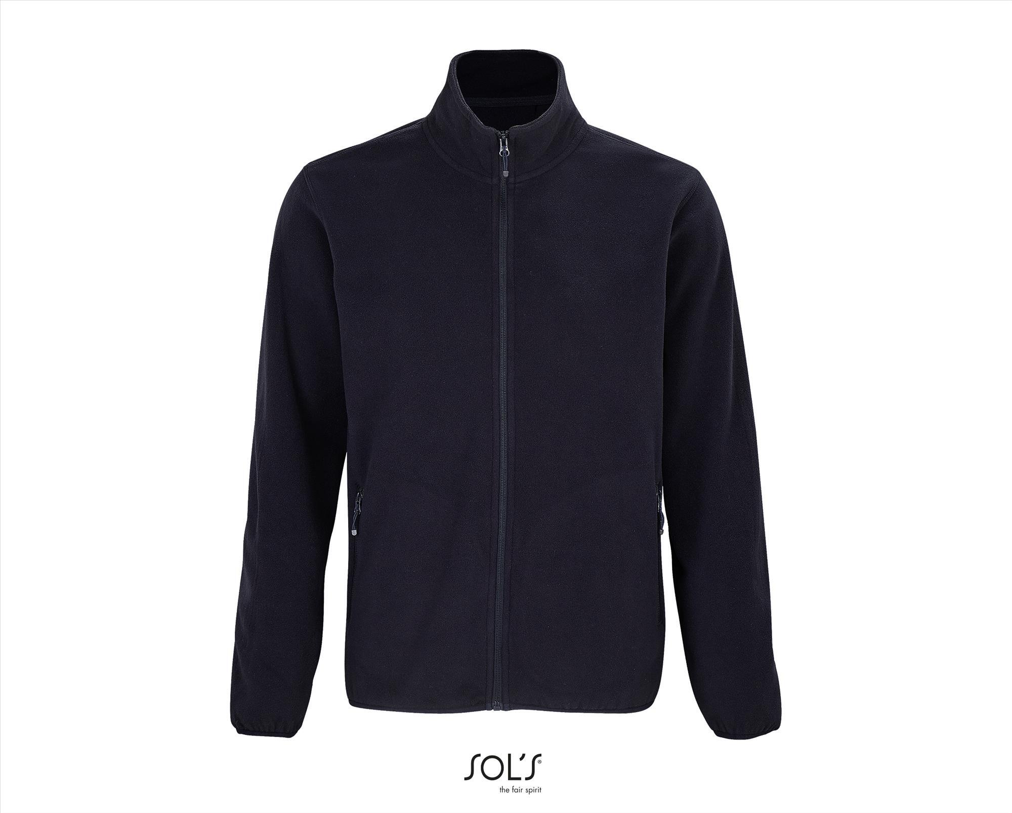Heren fleece jacket donkerblauw van gerecycled polyester te personaliseren