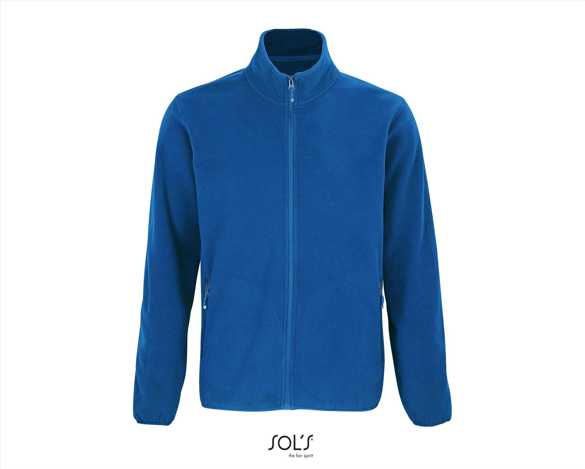 Heren fleece jacket royal blauw van gerecycled polyester te personaliseren