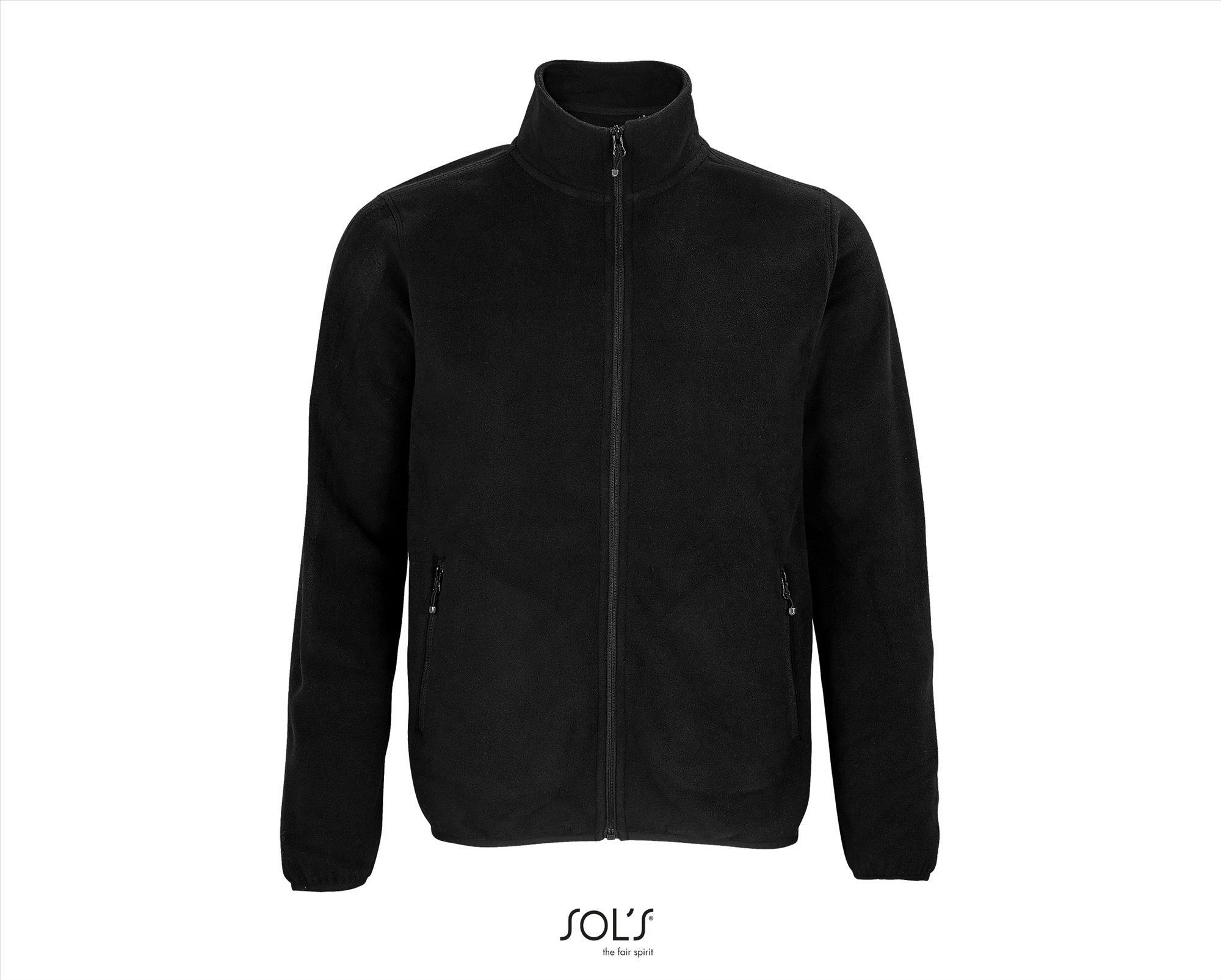 Heren fleece jacket zwart van gerecycled polyester te personaliseren