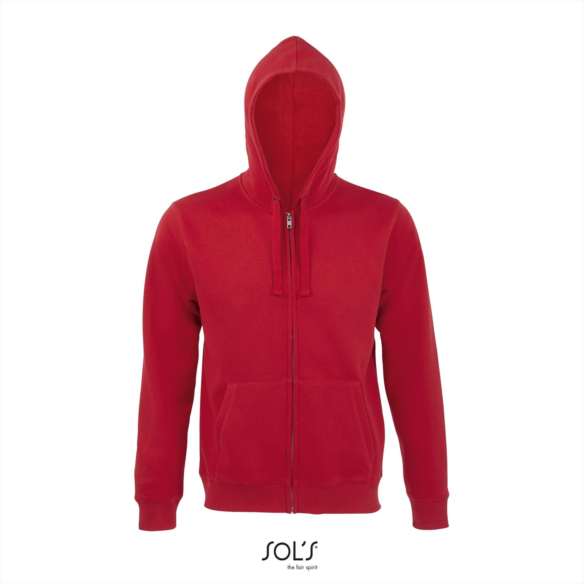 Heren hoodie sweater rood met rits. personaliseren eigen ontwerp