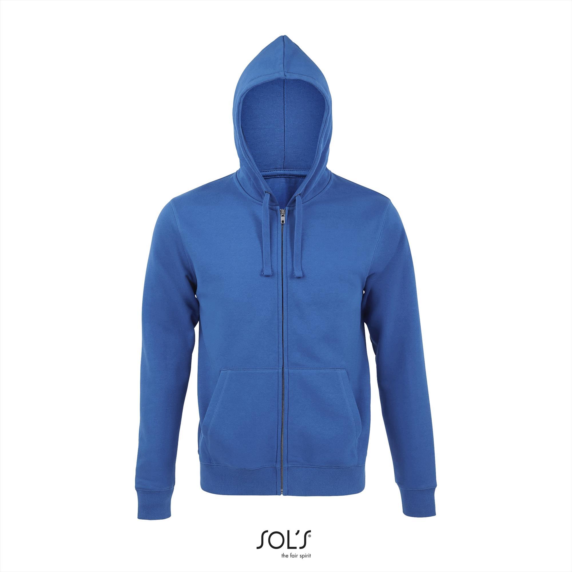 Heren hoodie sweater royal blauw met rits. personaliseren eigen ontwerp