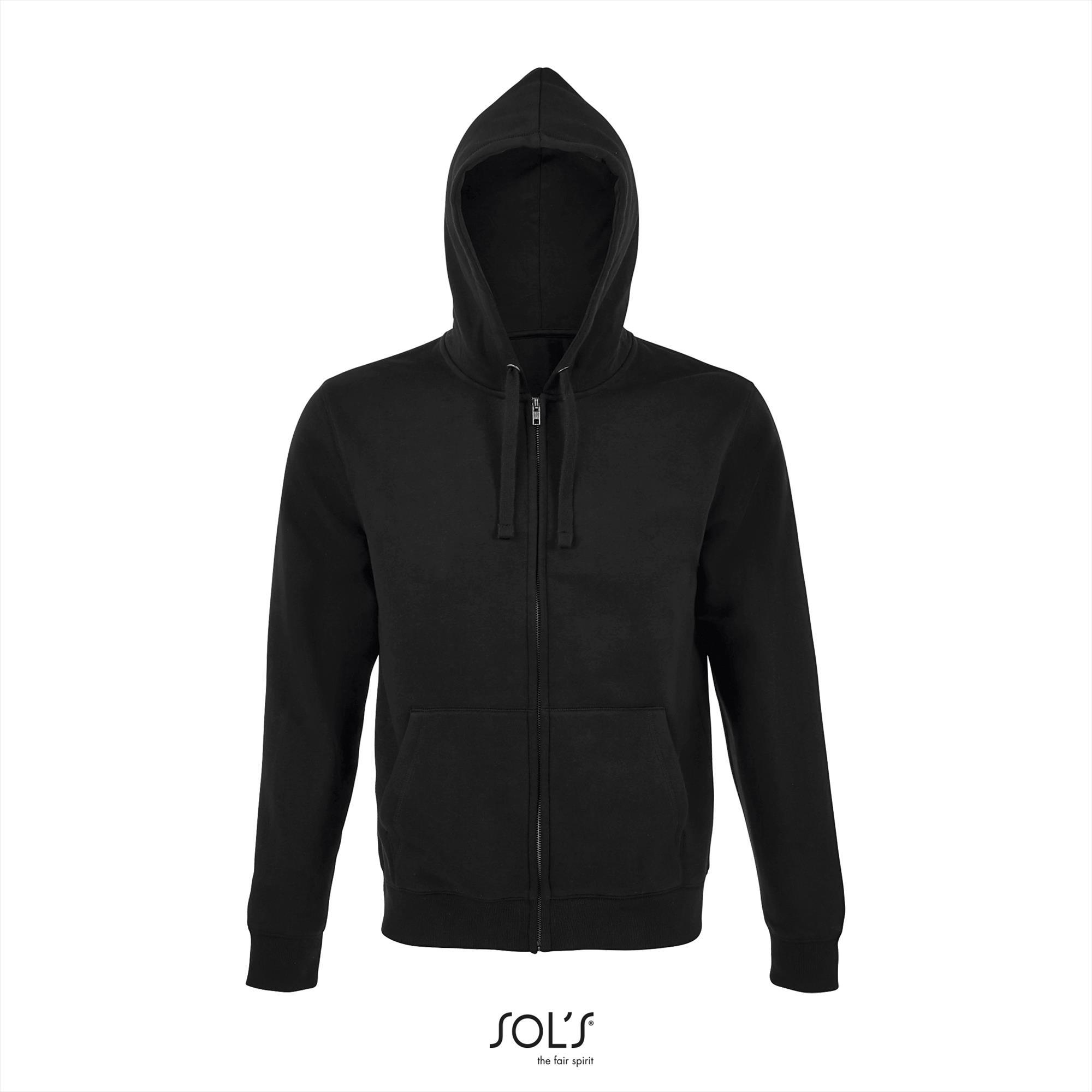 Heren hoodie sweater zwart met rits. personaliseren eigen ontwerp
