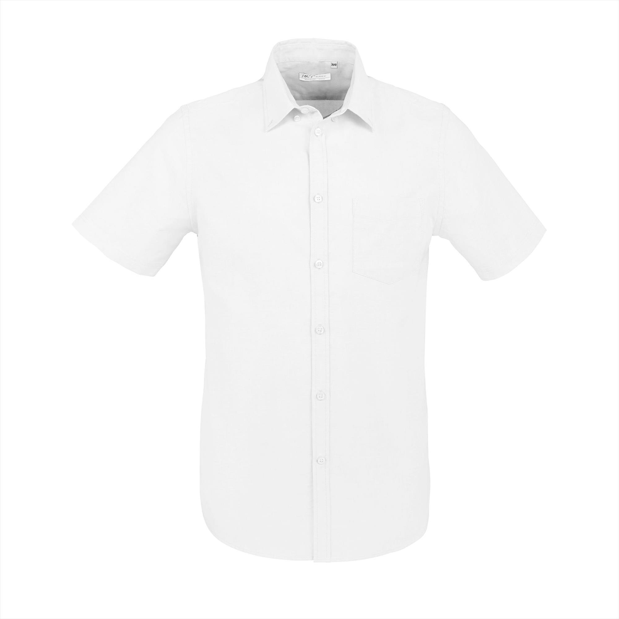 Heren overhemd korte mouw wit personaliseren