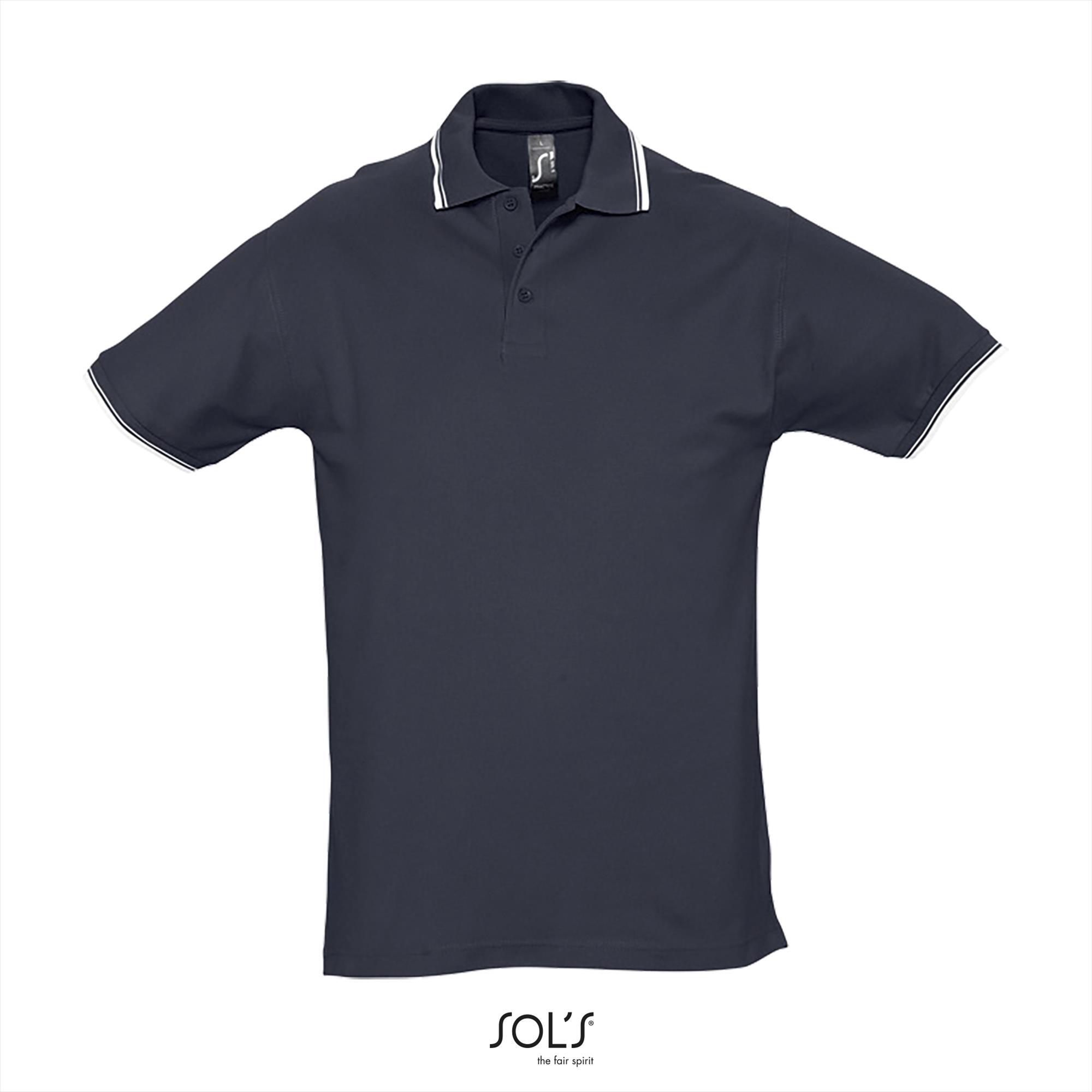 Heren polo blauw met een streepje wit in de kraag korte mouw dikke stof