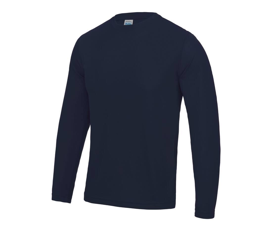 Heren sport shirtje donkerblauw lange mouw bedrukbaar te personaliseren