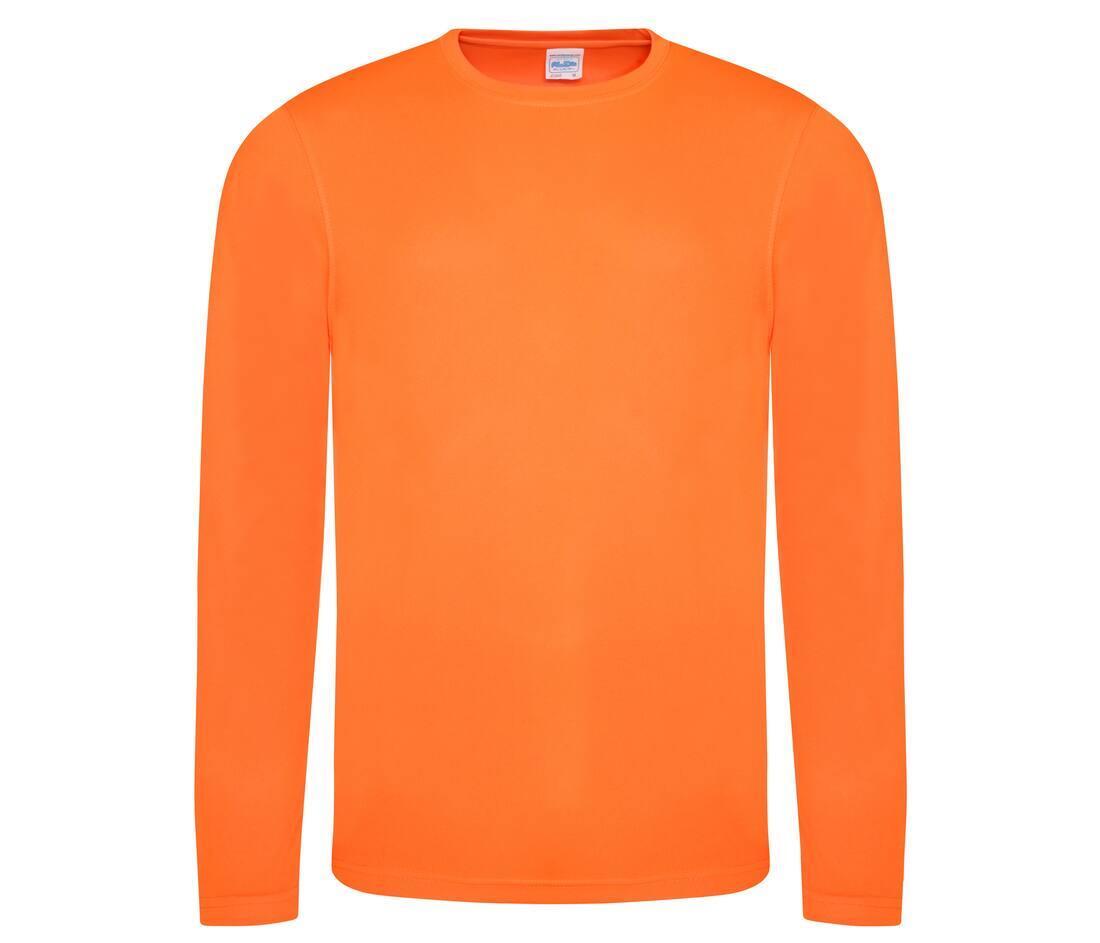 Heren sport shirtje oranje lange mouw bedrukbaar te personaliseren