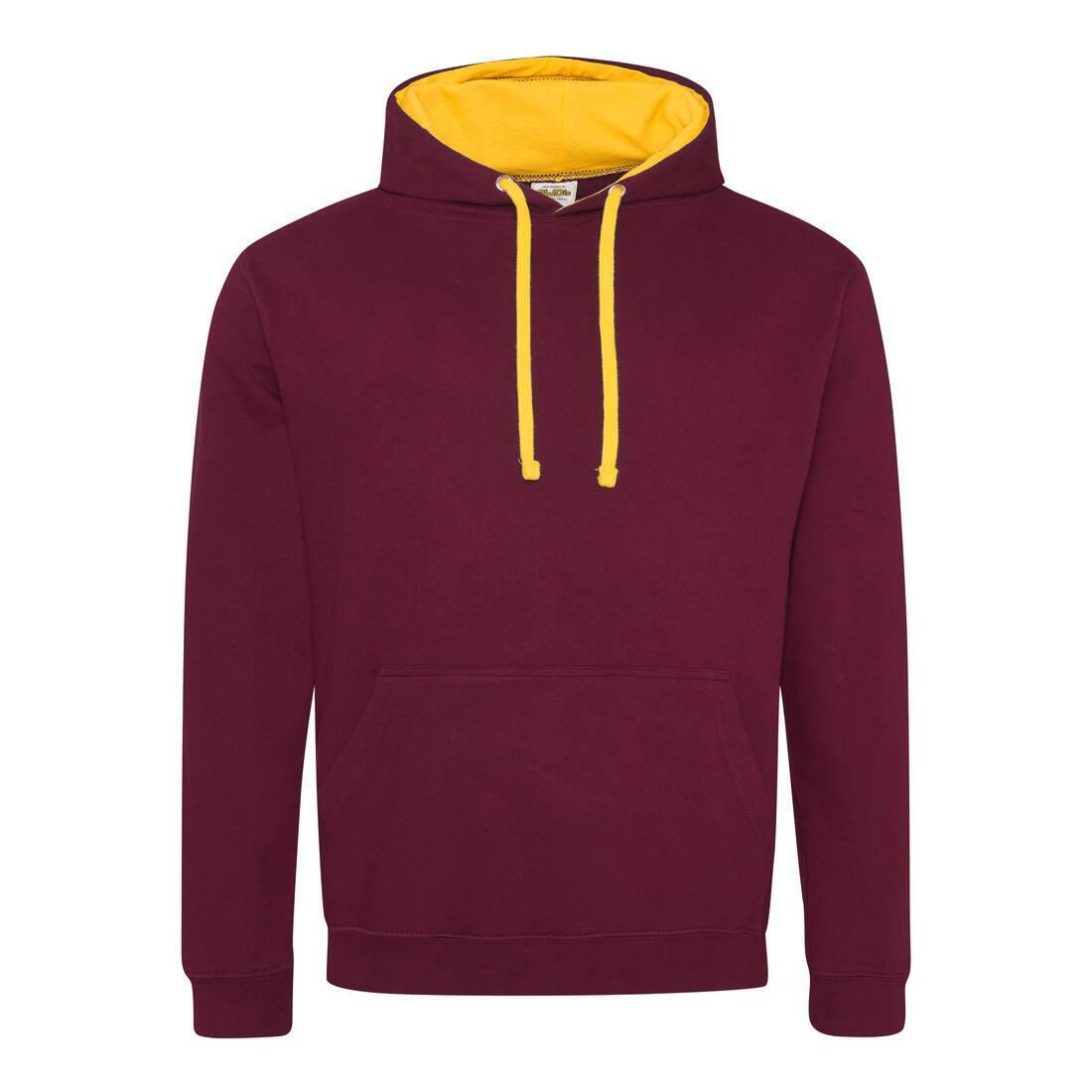 Hoodie voor Heren burgundy met geel perfect voor bedrukking met foto, logo, of tekst