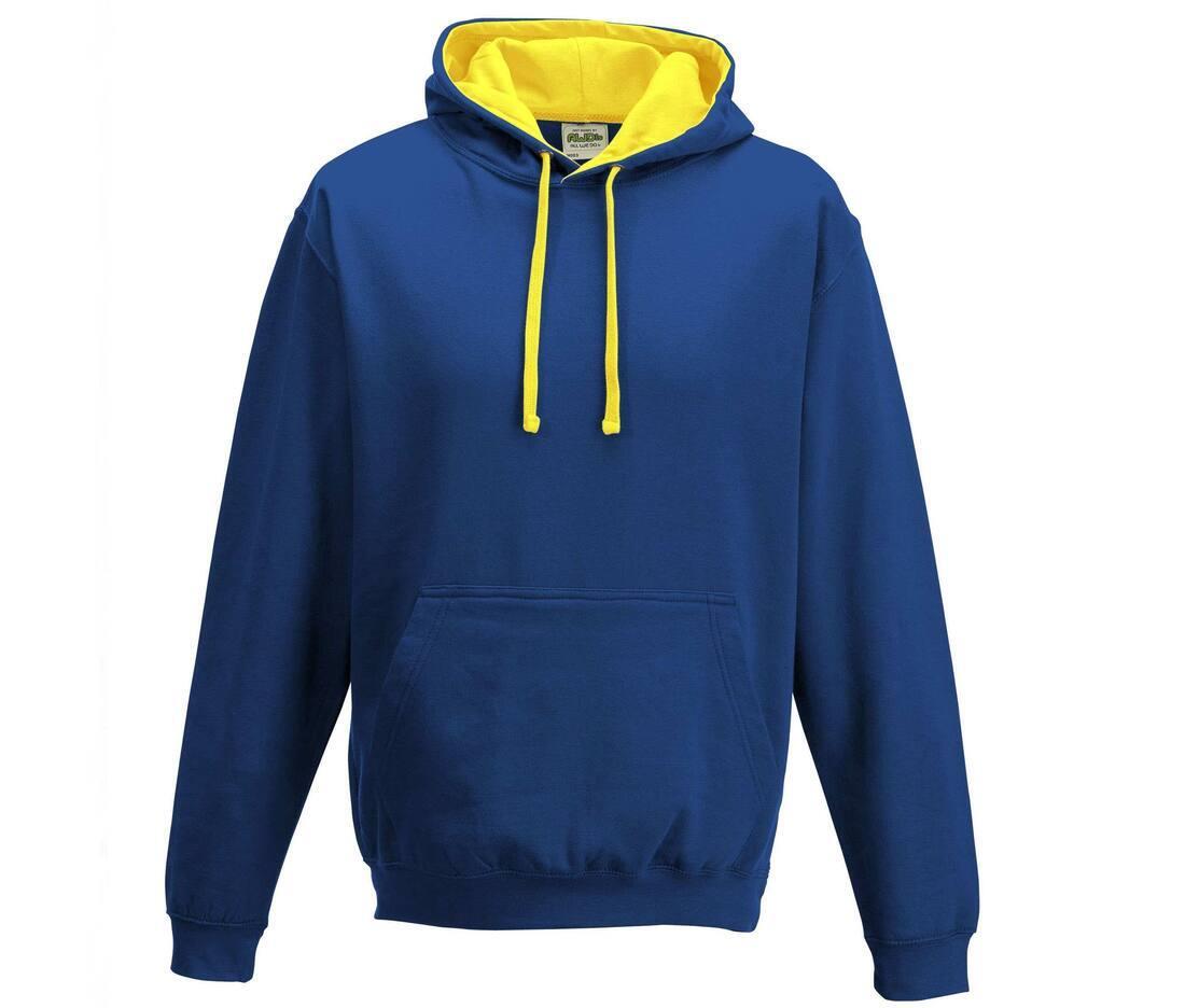 Hoodie voor Heren royal blauw met gele voering  perfect voor bedrukking met foto, logo, of tekst