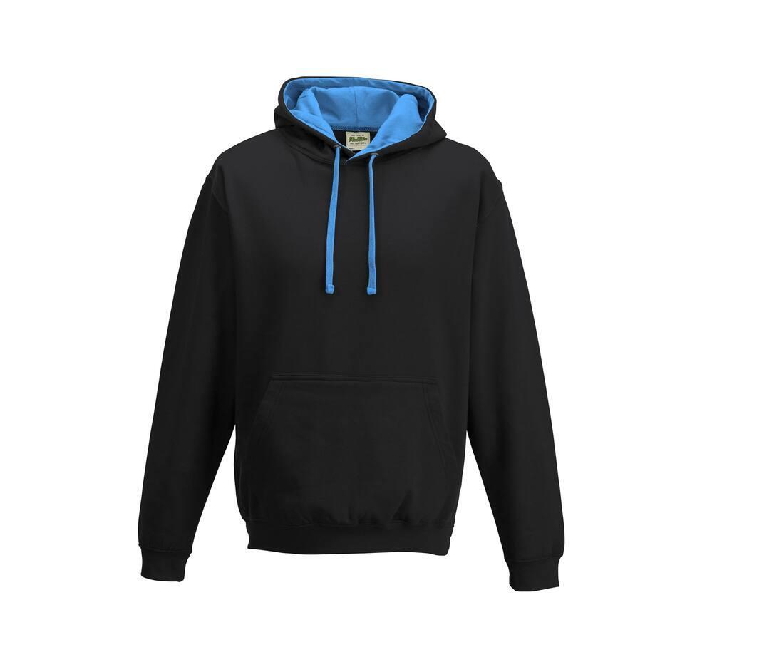 Hoodie voor Heren zwart met  sapphire blauw perfect voor bedrukking met foto, logo, of tekst