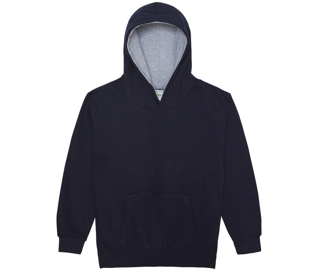 Hoodie voor kinderen met contrast kleuren donkerblauw met grijs