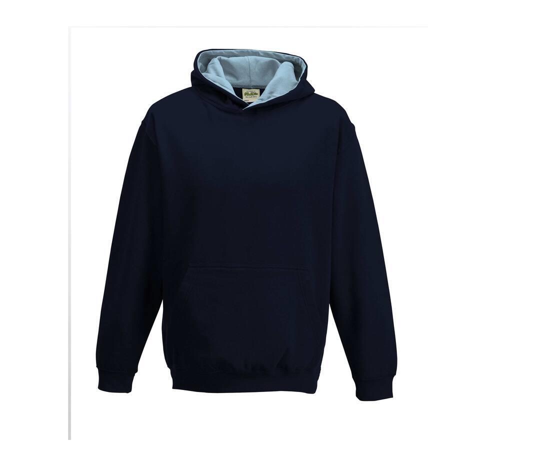 Hoodie voor kinderen met contrast kleuren donkerblauw met lichtblauw