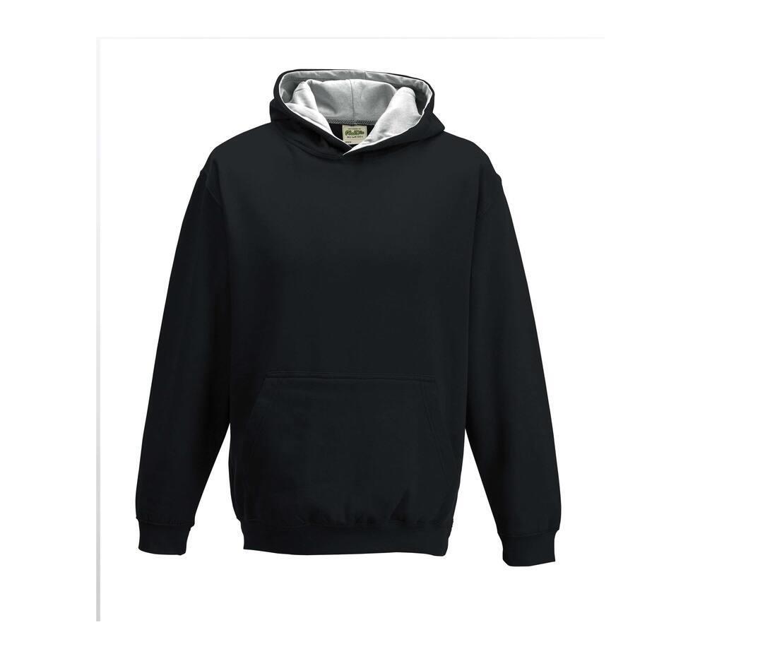 Hoodie voor kinderen met contrast kleuren jet zwart / heather grijs