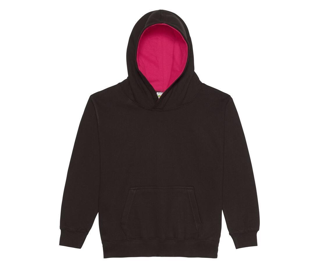 Hoodie voor kinderen met contrast kleuren jet zwart / hot roze