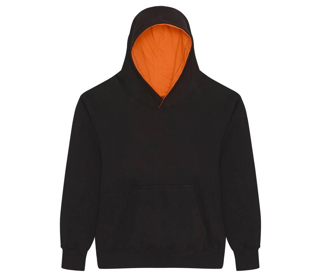 Hoodie voor kinderen met contrast kleuren jet zwart / oranje crush