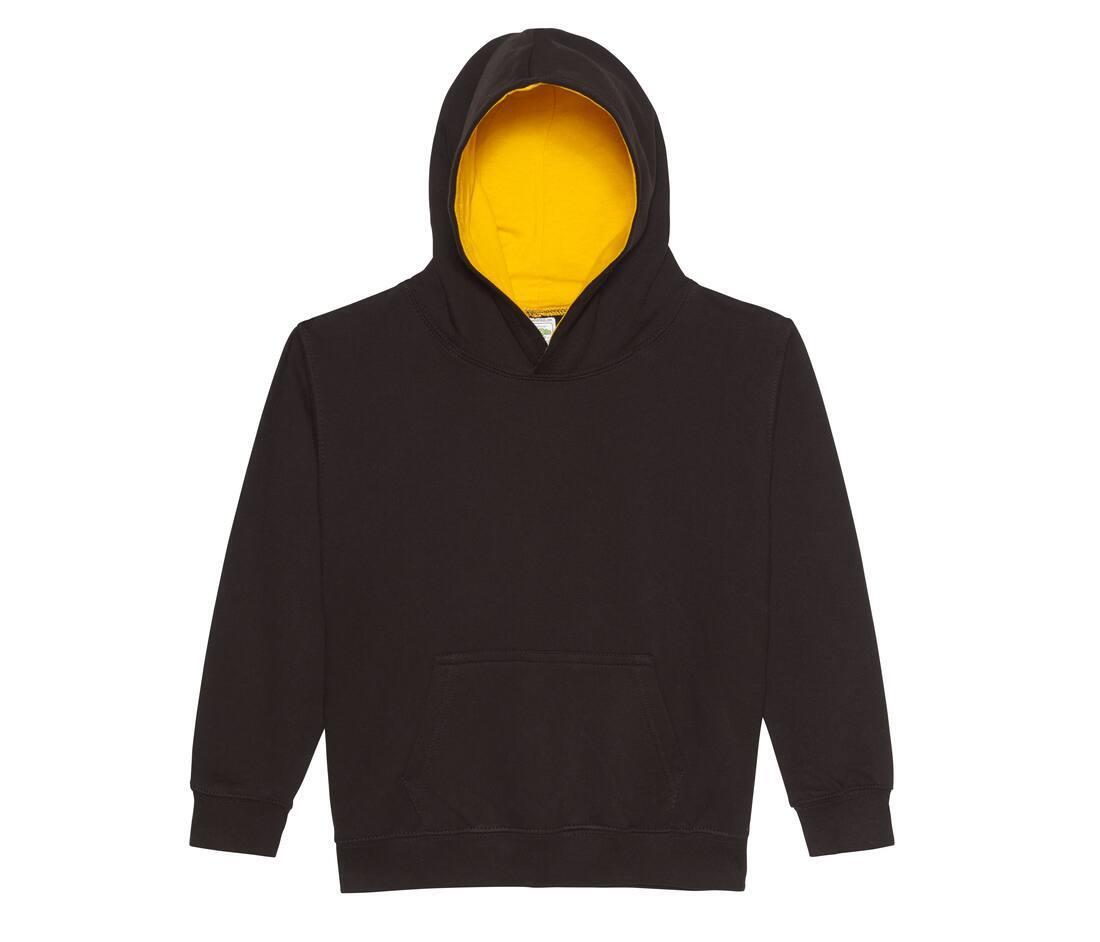 Hoodie voor kinderen met contrast kleuren jet zwart met geel