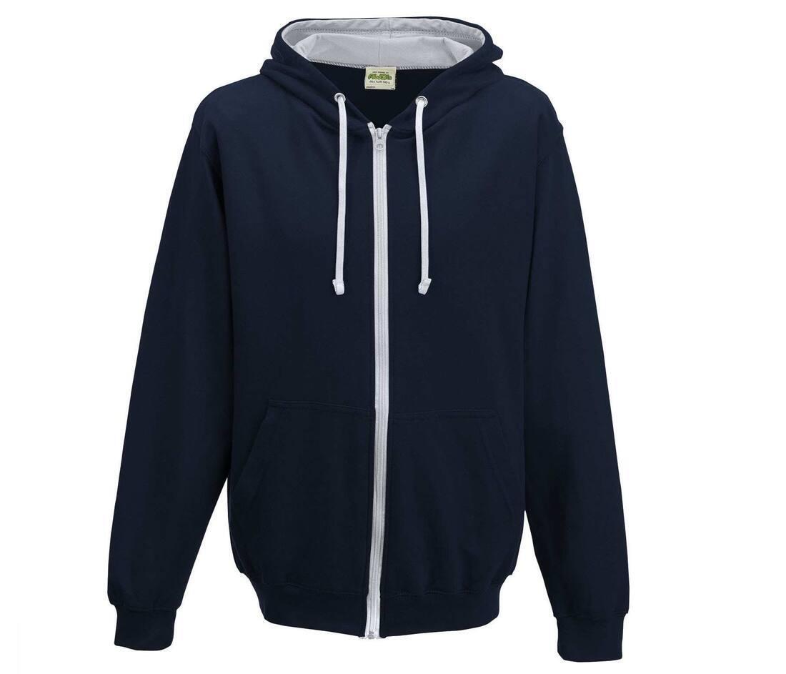 Hoodie voor mannen donkerblauw met heather grijs met contrasterende voering.