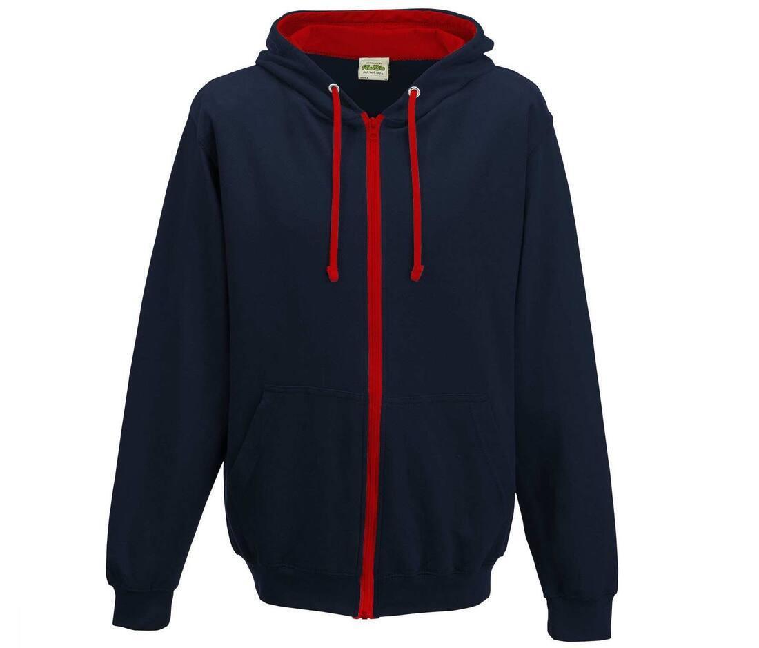 Hoodie voor mannen donkerblauw met rood met contrasterende voering.