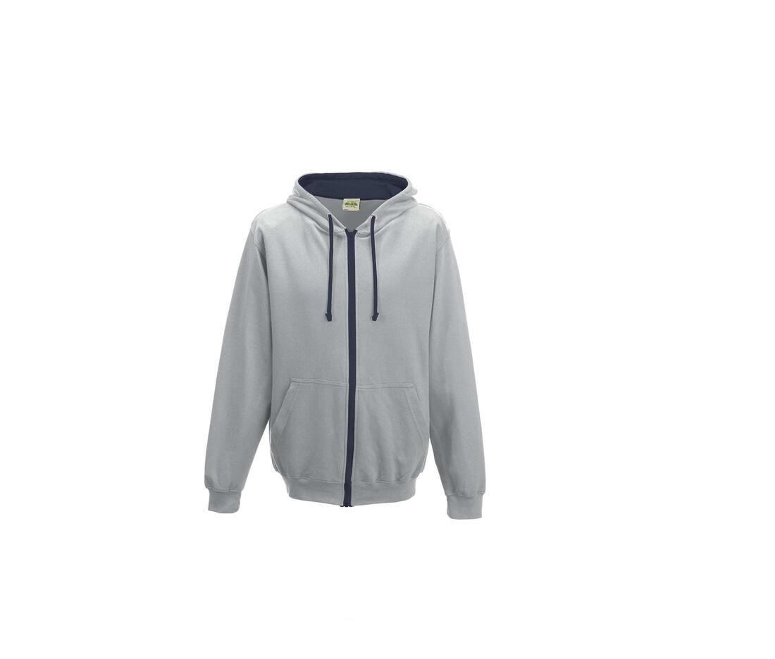 Hoodie voor mannen heather grijs met donkerblauw met contrasterende voering.