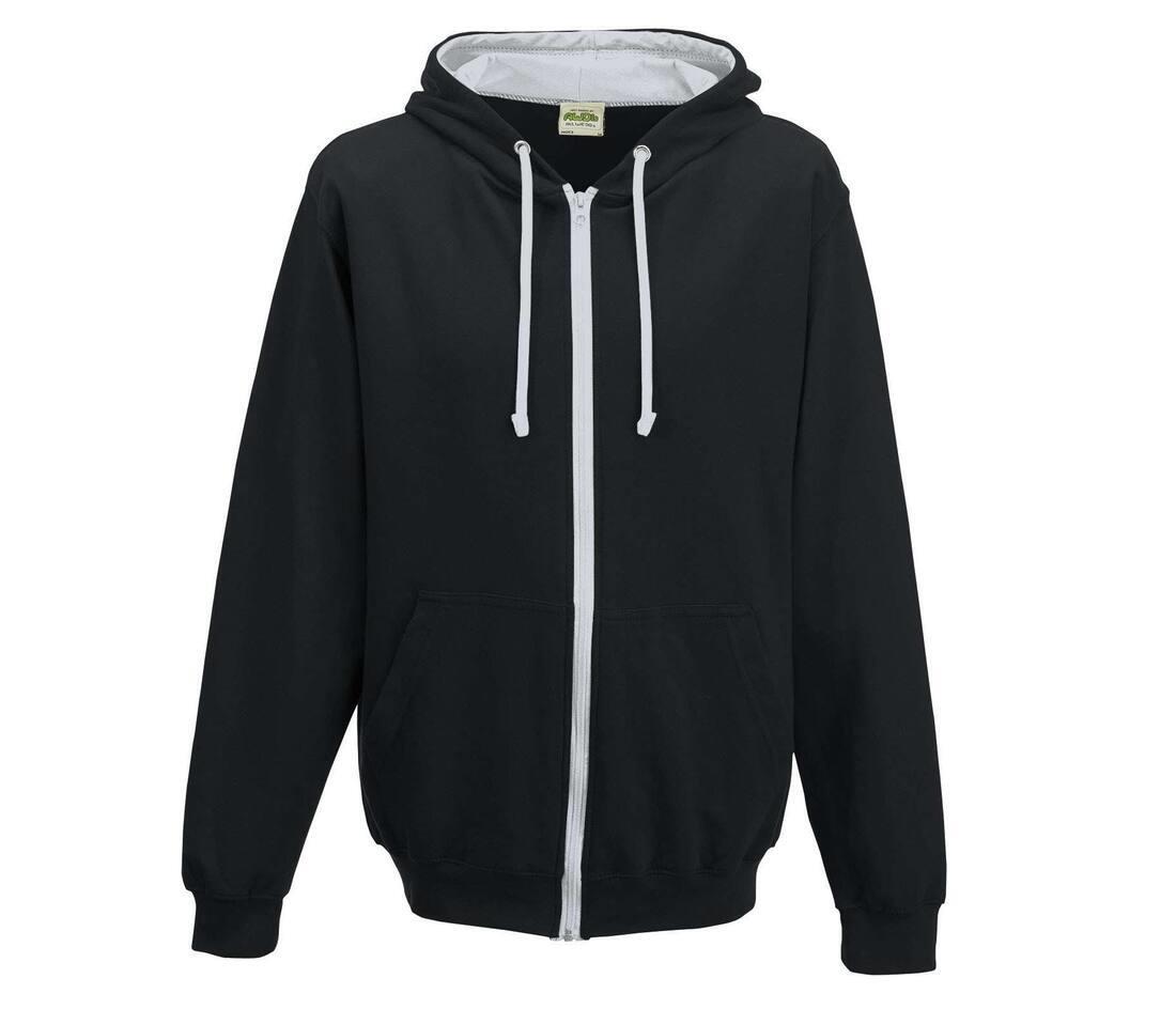 Hoodie voor mannen zwart met heather grijs met contrasterende voering.