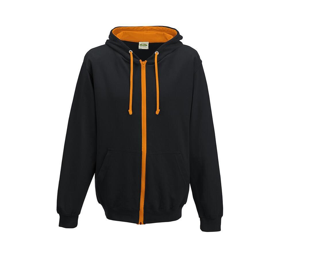 Hoodie voor mannen zwart met oranje crush met contrasterende voering.