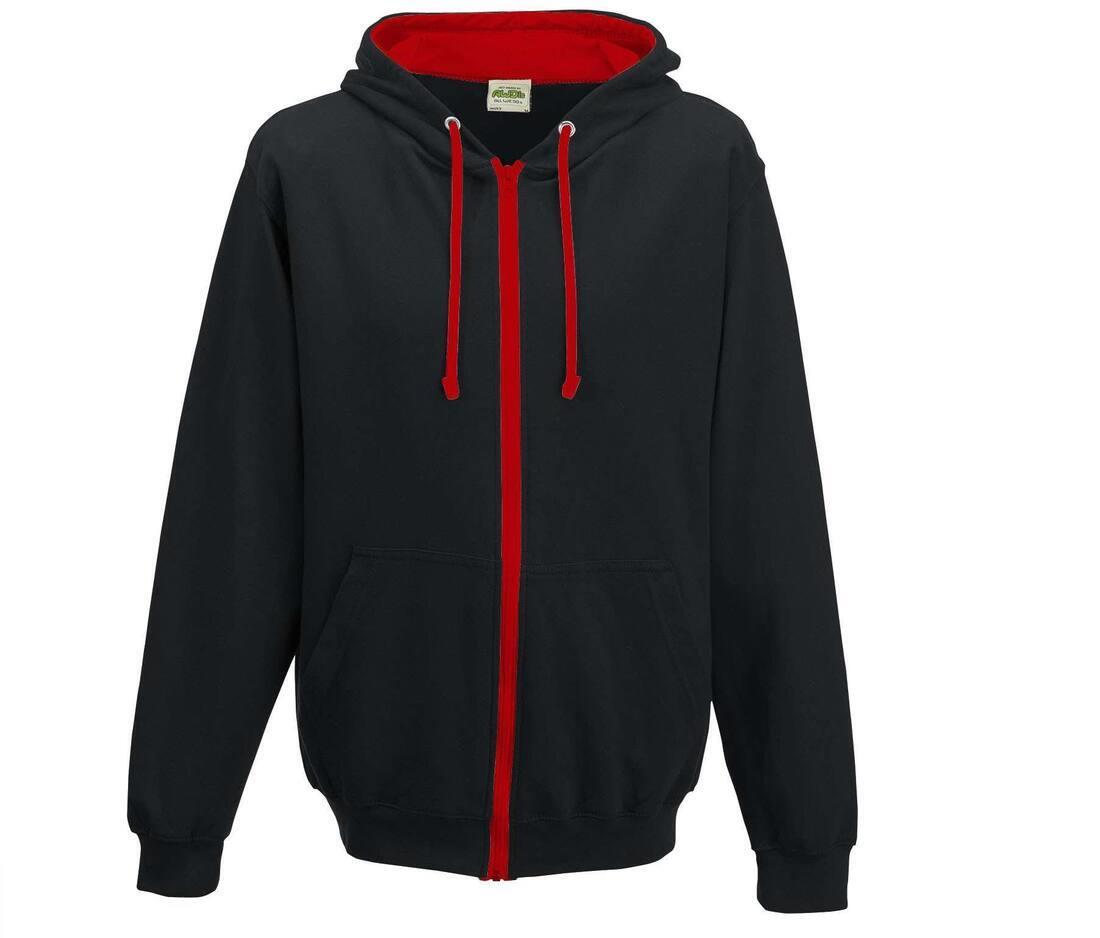 Hoodie voor mannen zwart met rood met contrasterende voering.