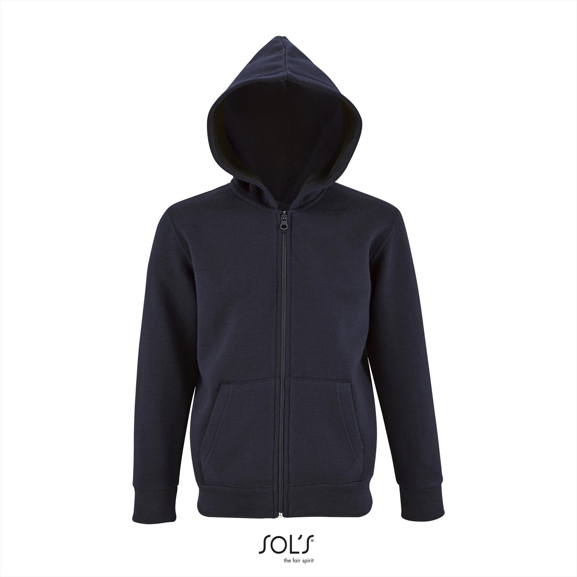 Kinder hooded sweat jacket donkerblauw personaliseer te bedrukken