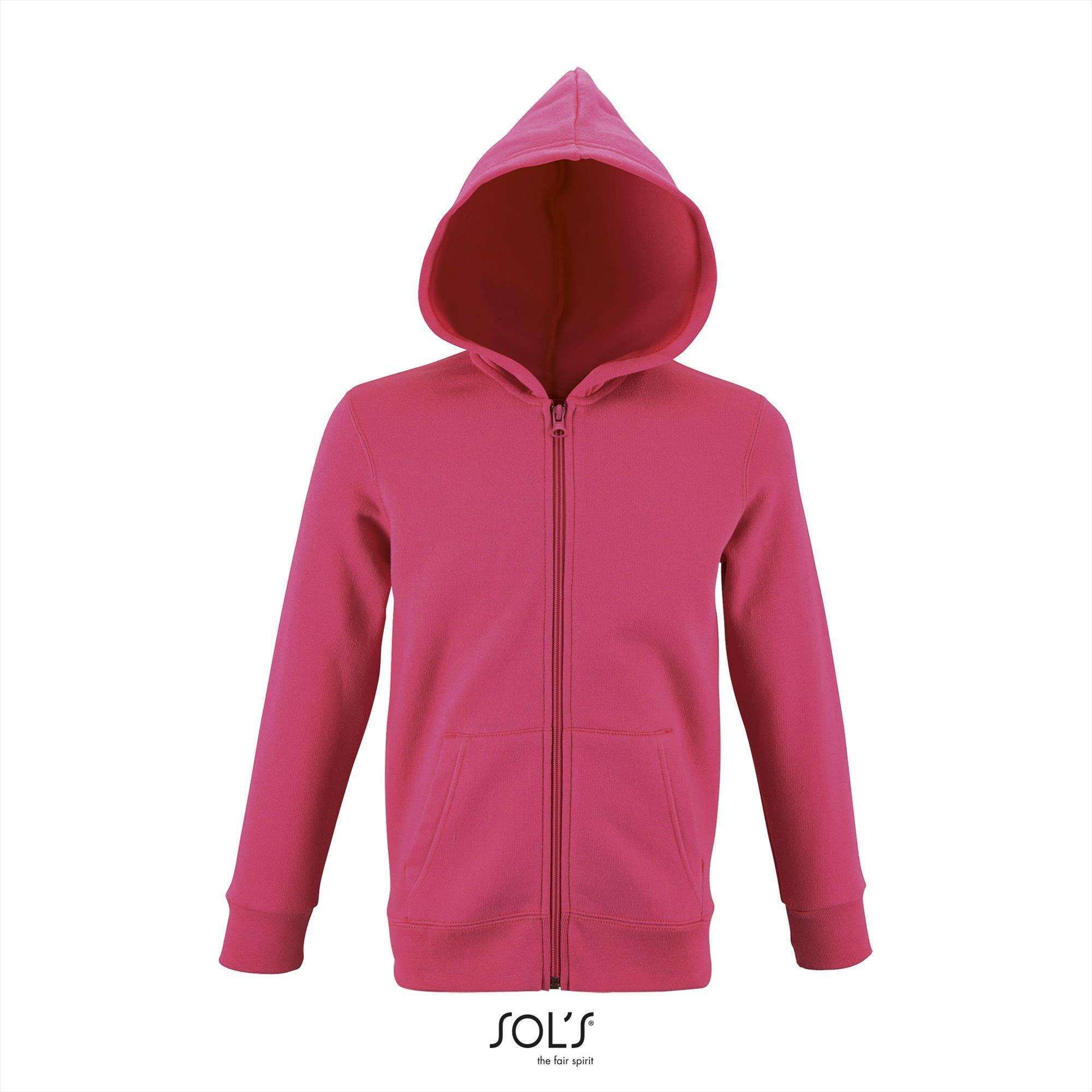 Kinder hooded sweat jacket flash roze personaliseer te bedrukken
