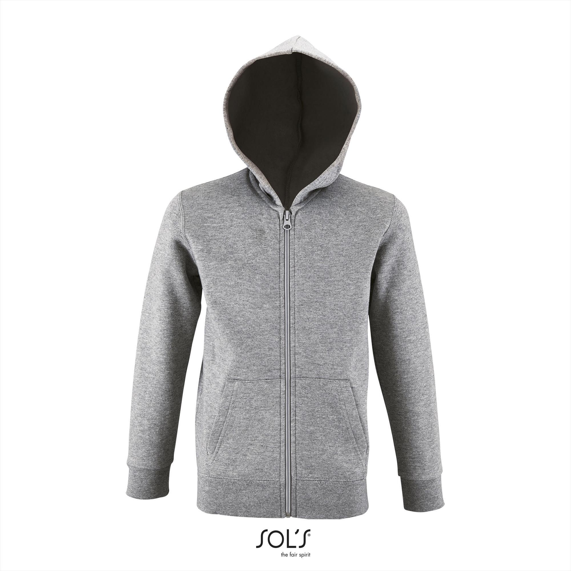 Kinder hooded sweat jacket grey melange 2 personaliseer te bedrukken