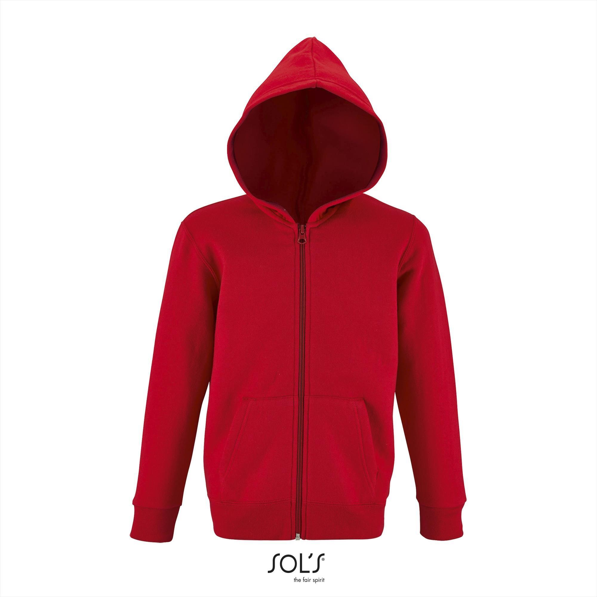 Kinder hooded sweat jacket rood personaliseer te bedrukken