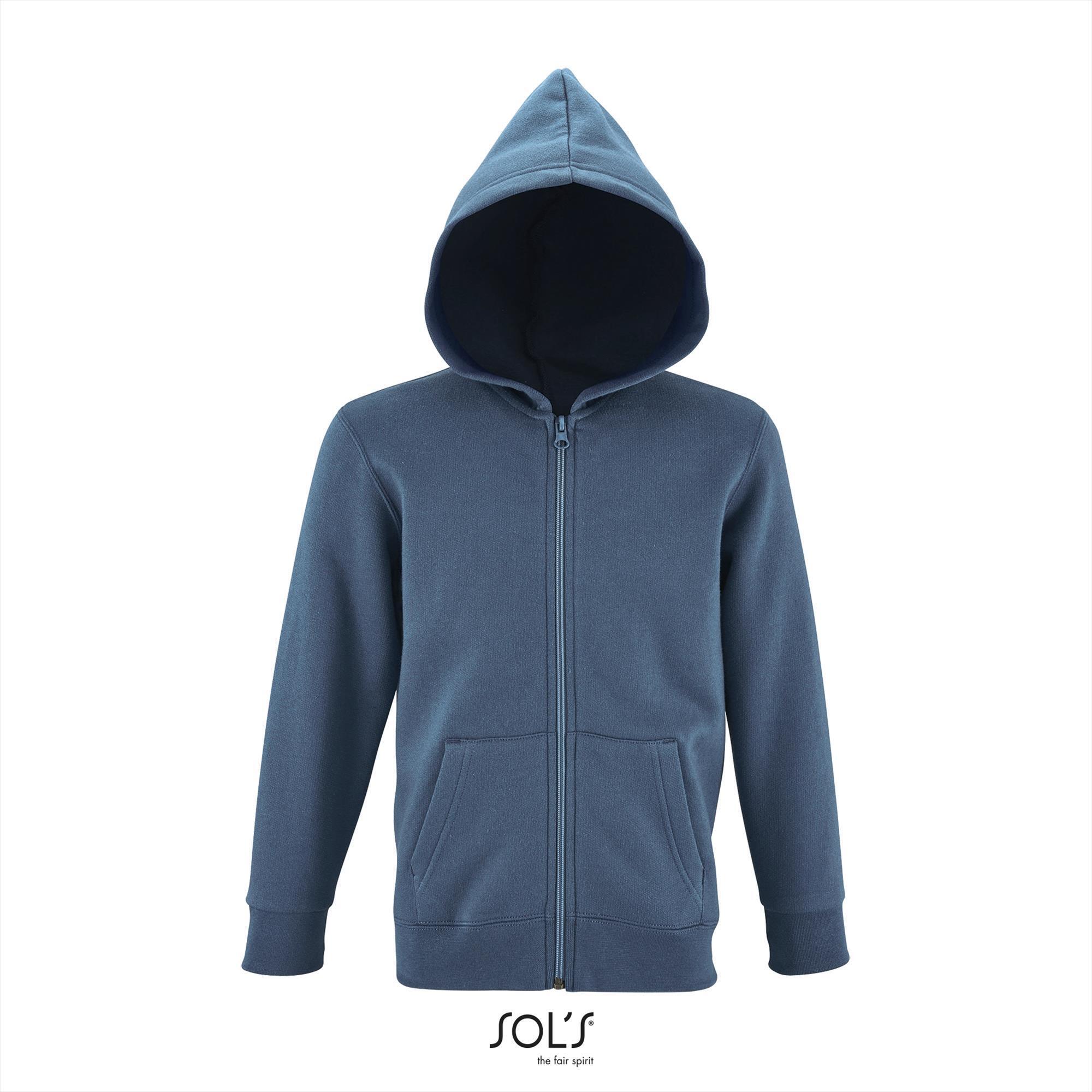 Kinder hooded sweat jacket slate blue personaliseer te bedrukken