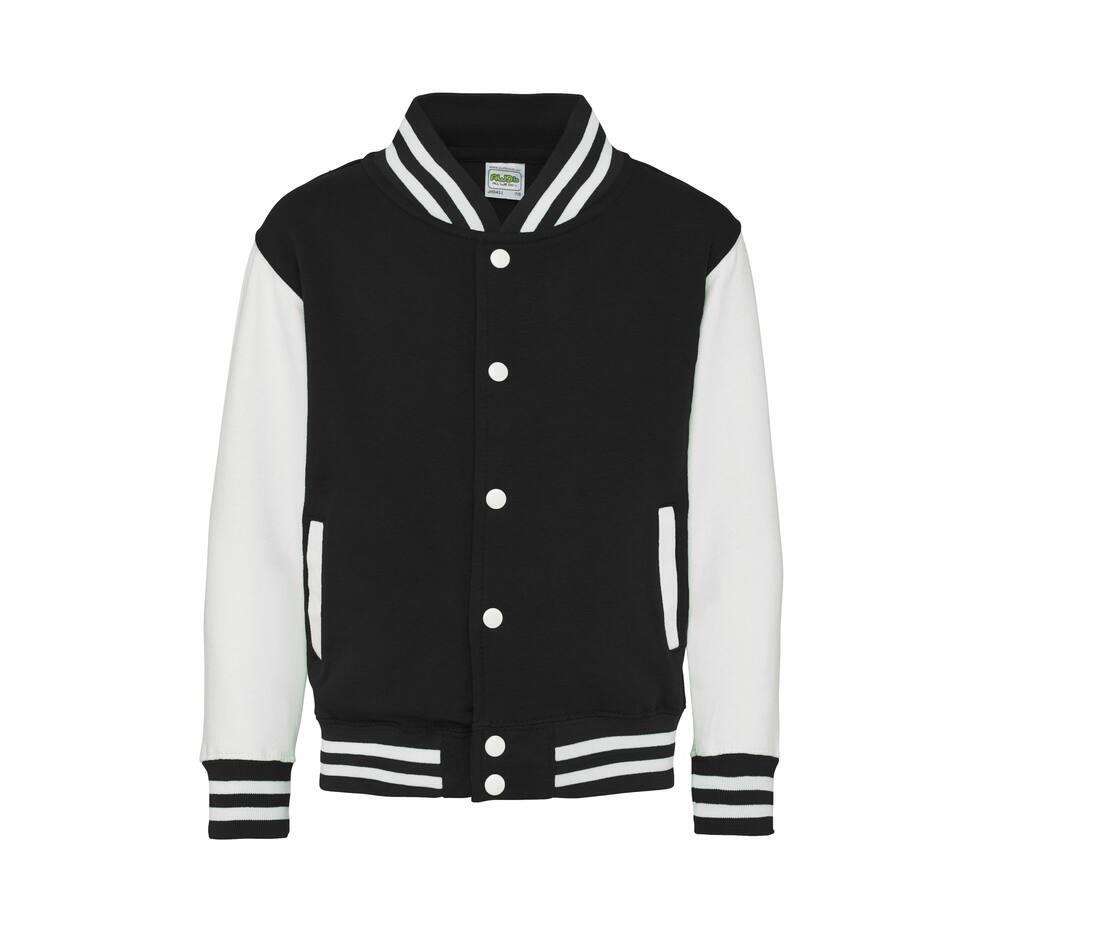 Kinder Varsity Jacket / jas zwart met wit bedrukken met tekst of logo