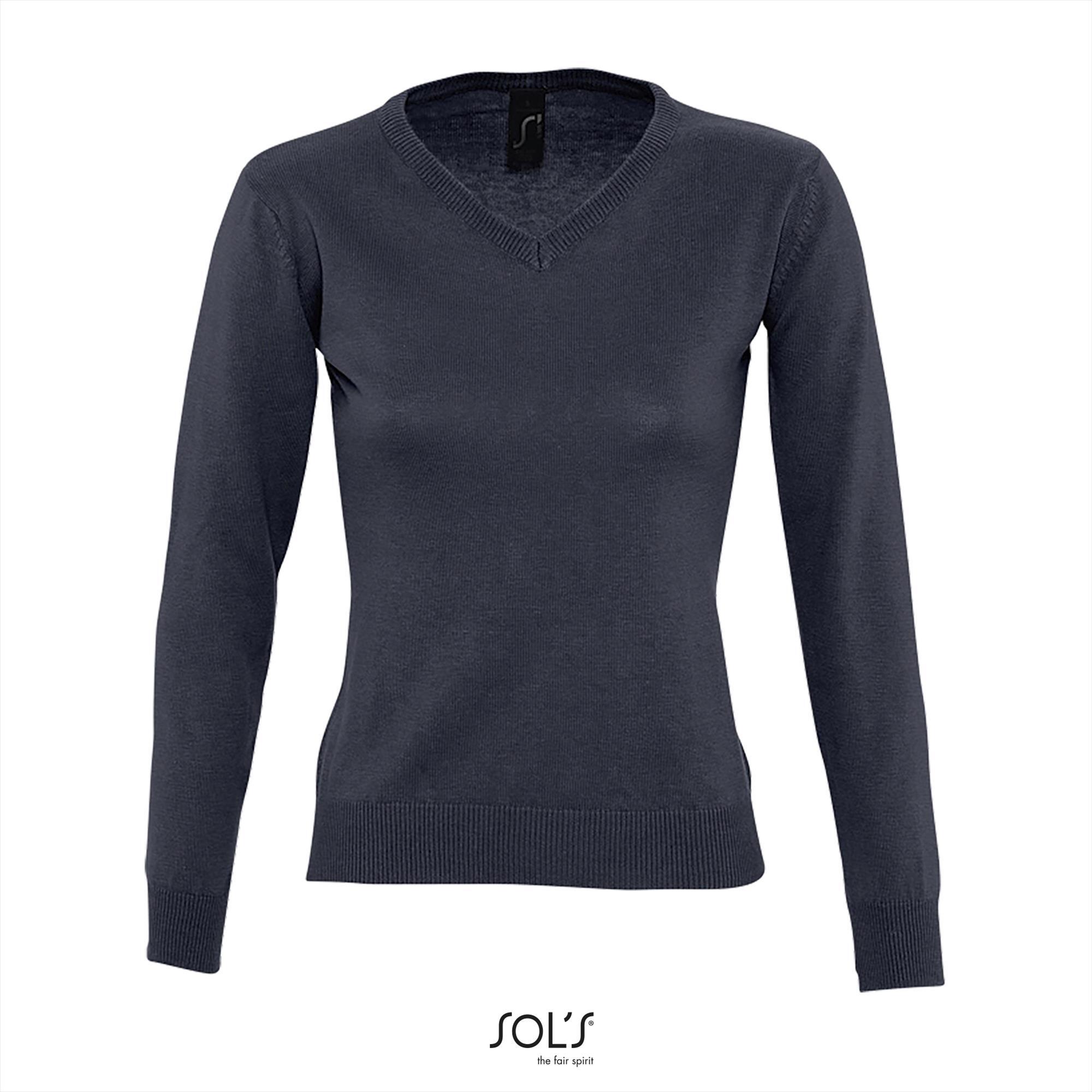 Klassieke dames trui met een V-neck donkerblauw