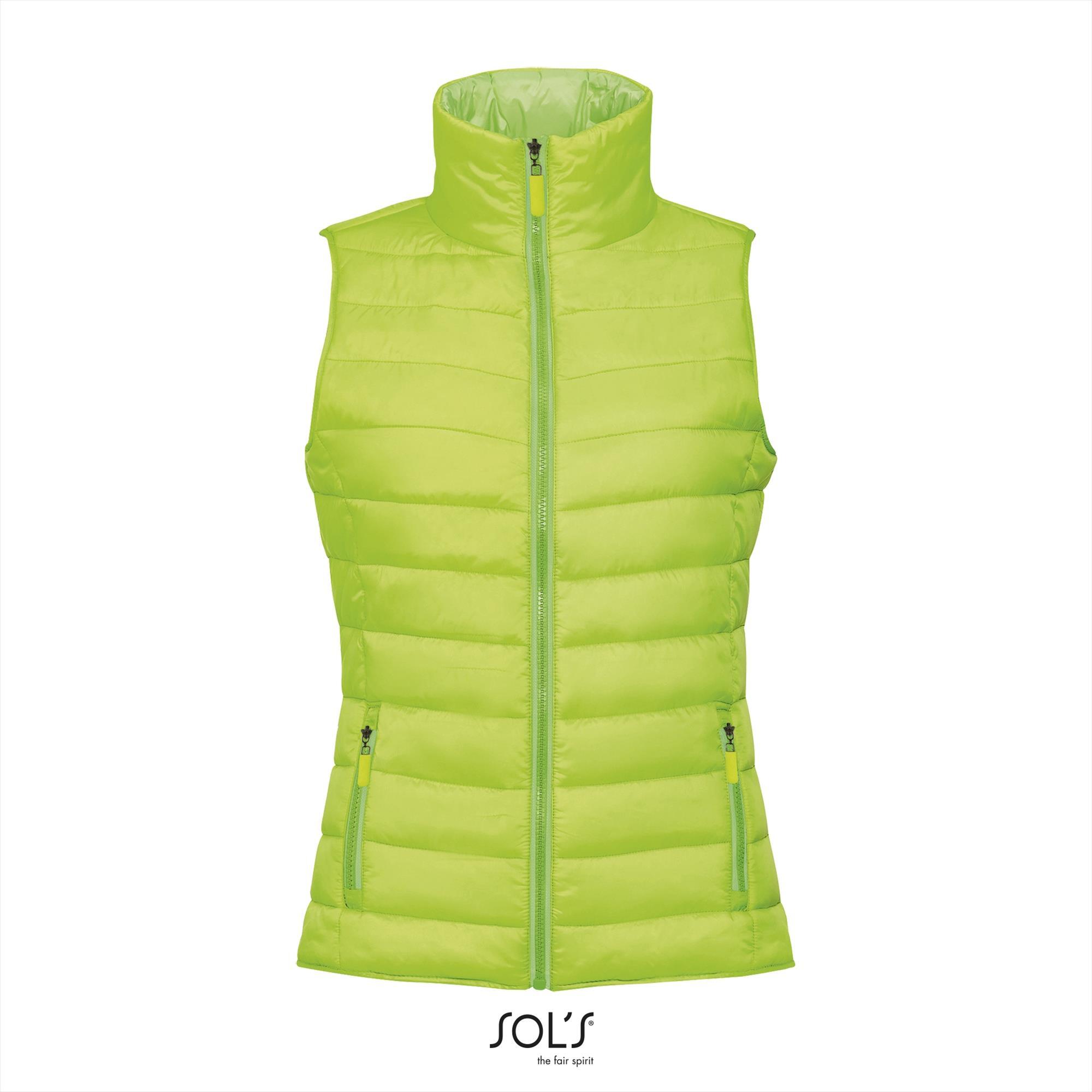 Lichtgewicht gewatteerde dames bodywarmer neon lime groen