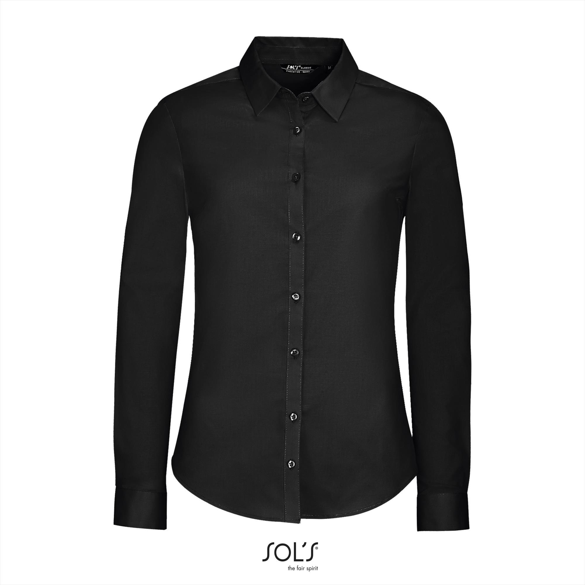 Modern damesoverhemd zwart elastisch