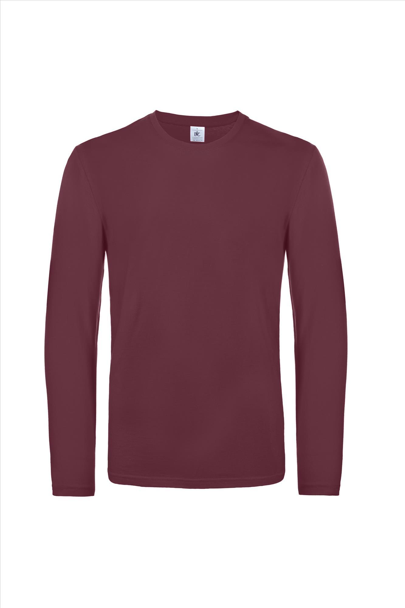 Modern zware kwaliteit heren T-shirt met lange mouwen bordeaux te personaliseren