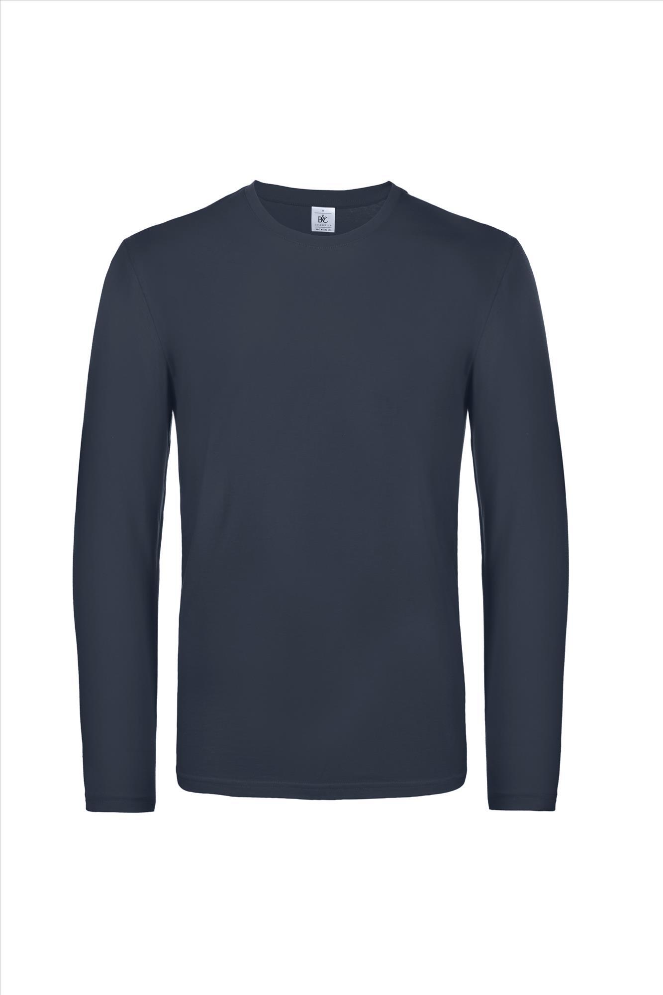 Modern zware kwaliteit heren T-shirt met lange mouwen donkerblauw te personaliseren