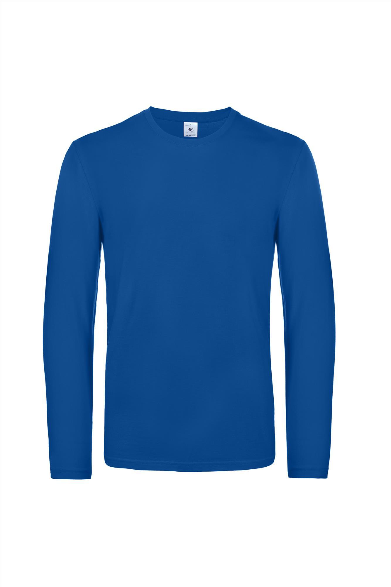 Modern zware kwaliteit heren T-shirt met lange mouwen royal blauw te personaliseren
