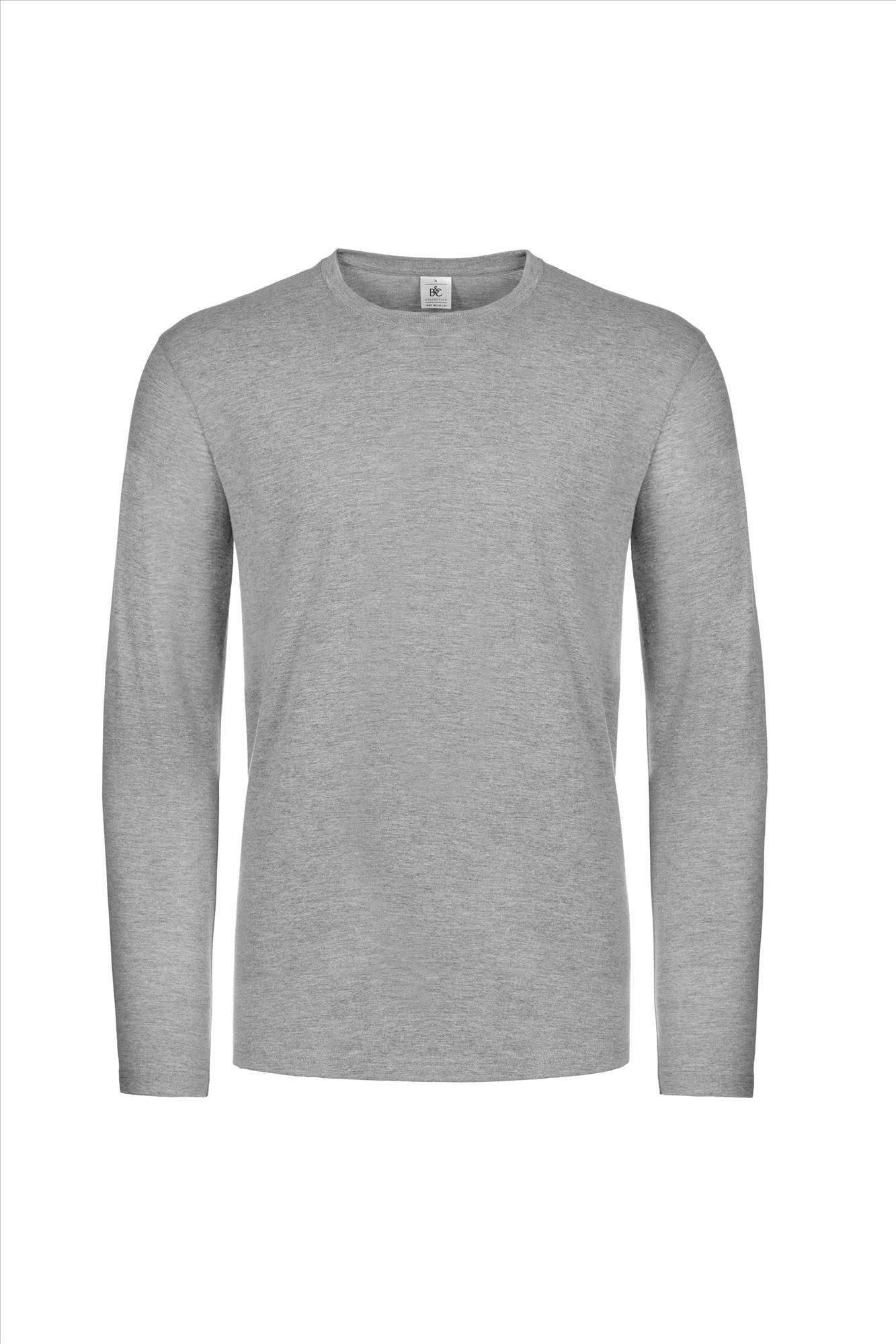 Modern zware kwaliteit heren T-shirt met lange mouwen sport grijs te personaliseren