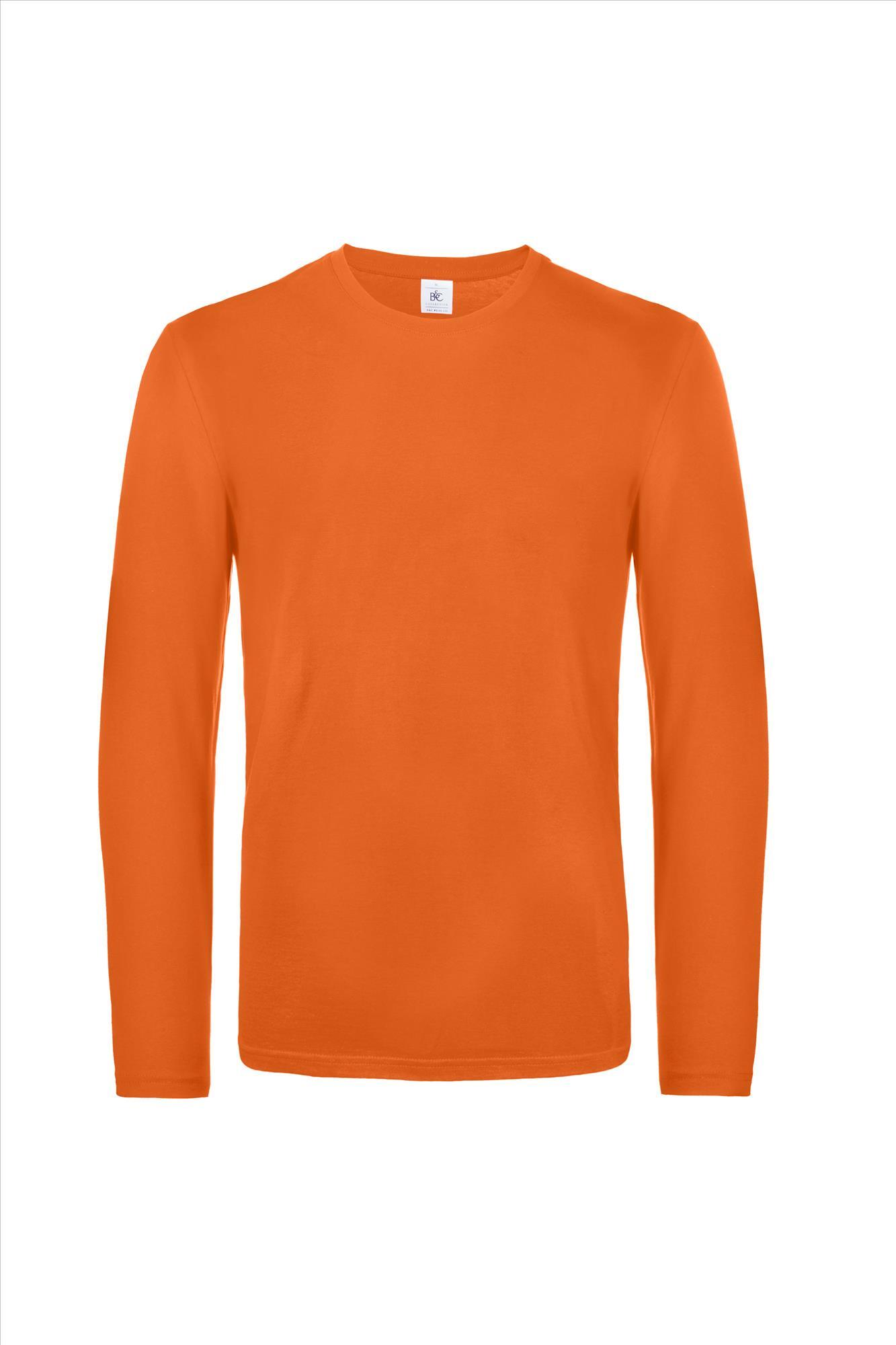 Modern zware kwaliteit heren T-shirt met lange mouwen urban oranje te personaliseren