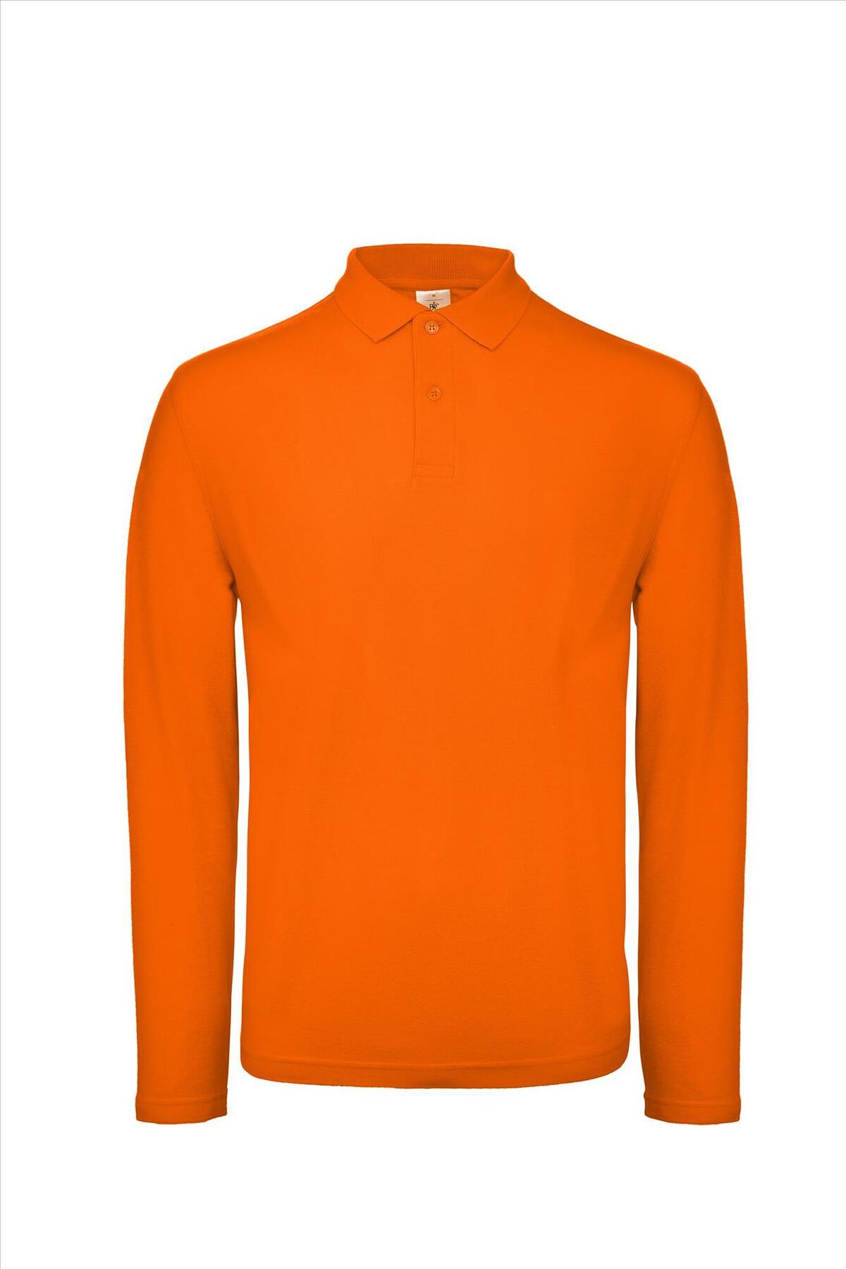 Polo met lange mouwen voor heren oranje bedrukbaar te personaliseren