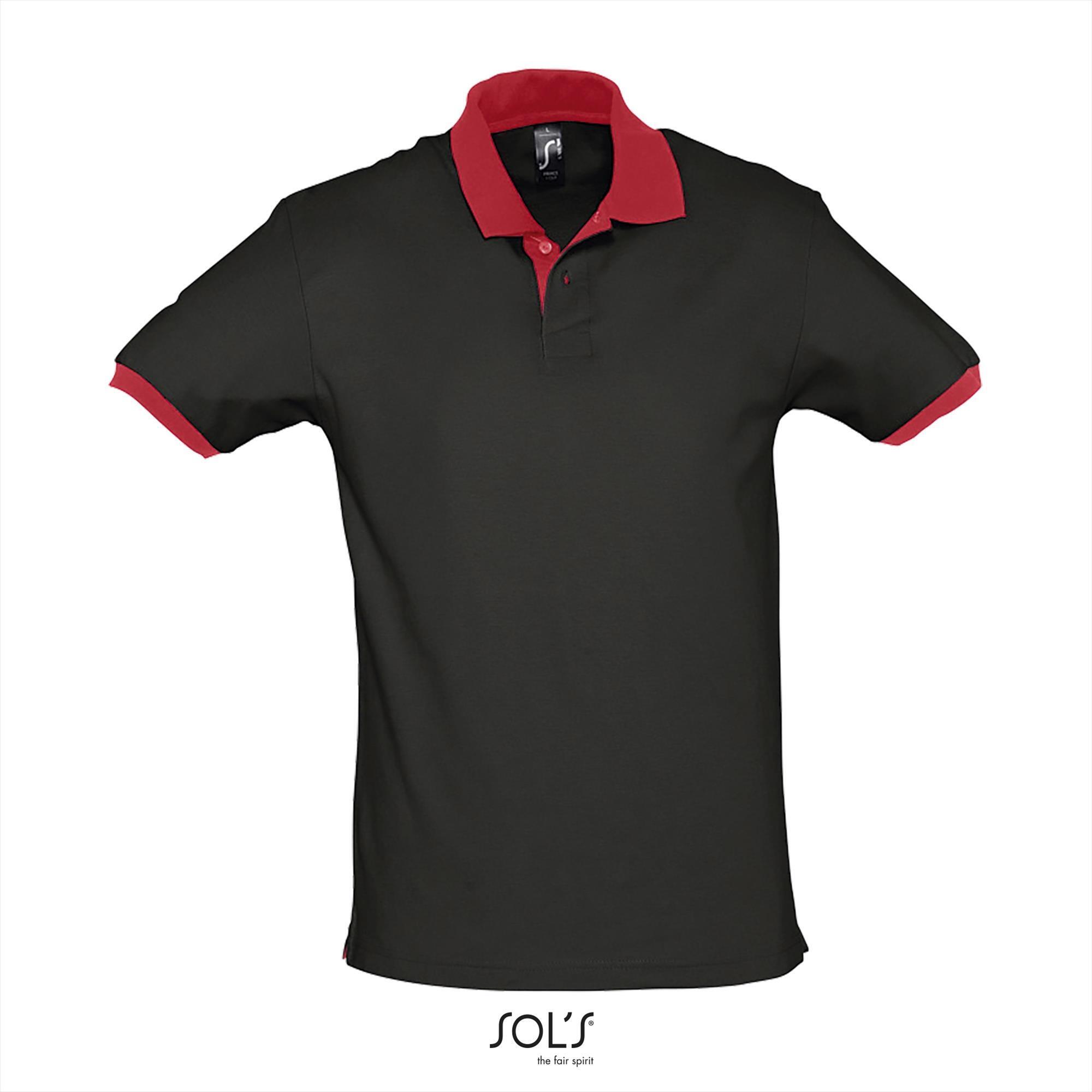 Polo zwart met rood heren tweekleurige Trendy