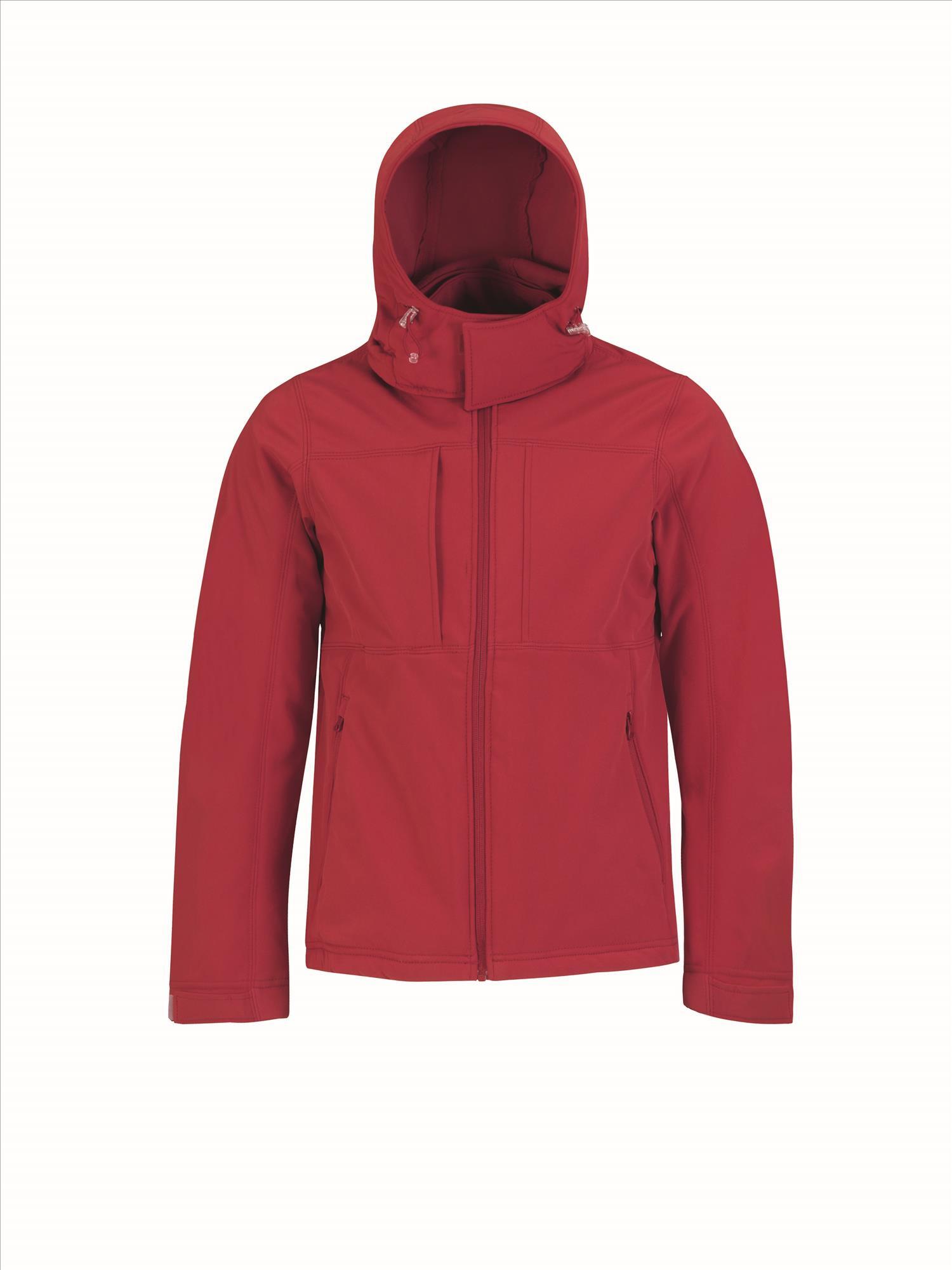 Softshell jas voor mannen rood met afneembare en verstelbare capuchon