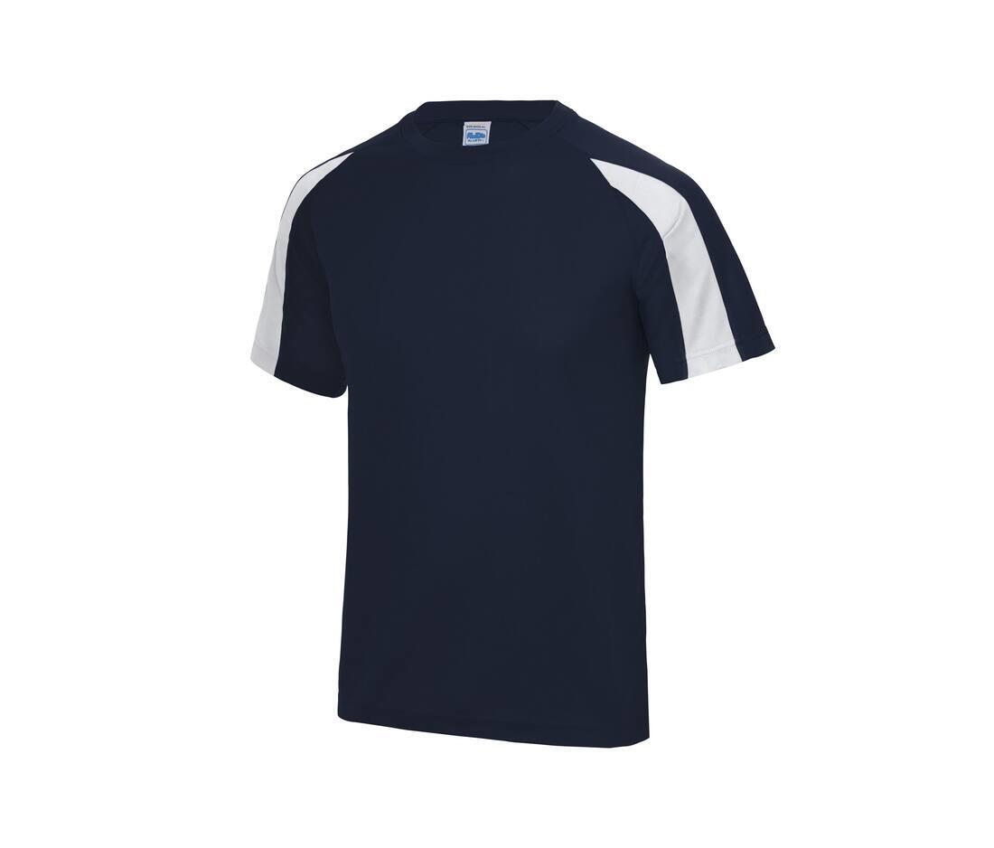 Sport T-shirt voor mannen donkerblauw met wit bedrukken met team logo