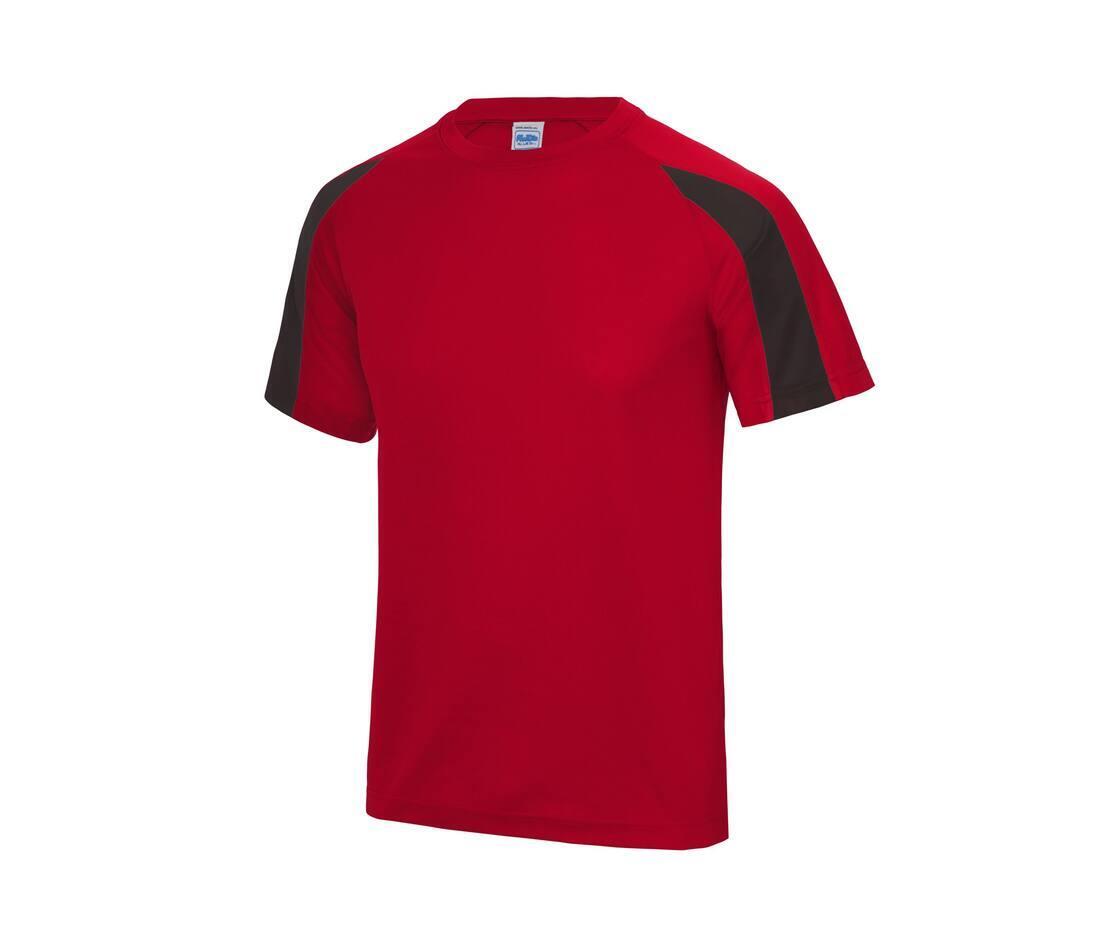 Sport T-shirt voor mannen rood met zwart bedrukken met team logo