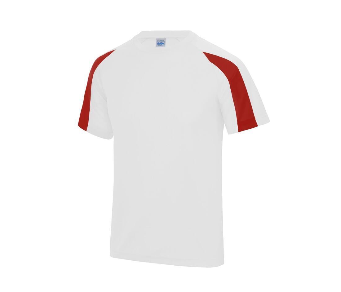 Sport T-shirt voor mannen wit met rood bedrukken met team logo