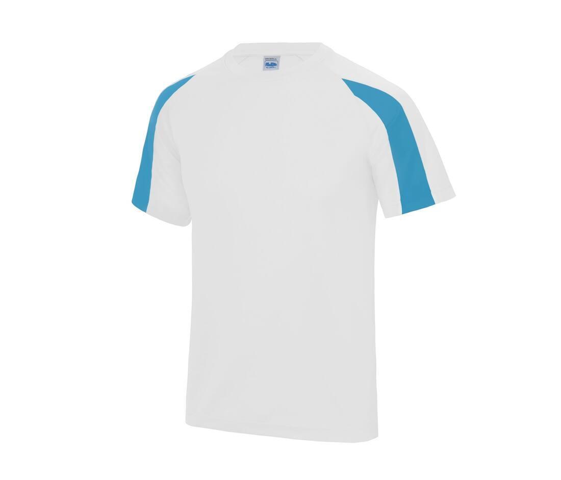 Sport T-shirt voor mannen wit met sapphire blauw bedrukken met team logo