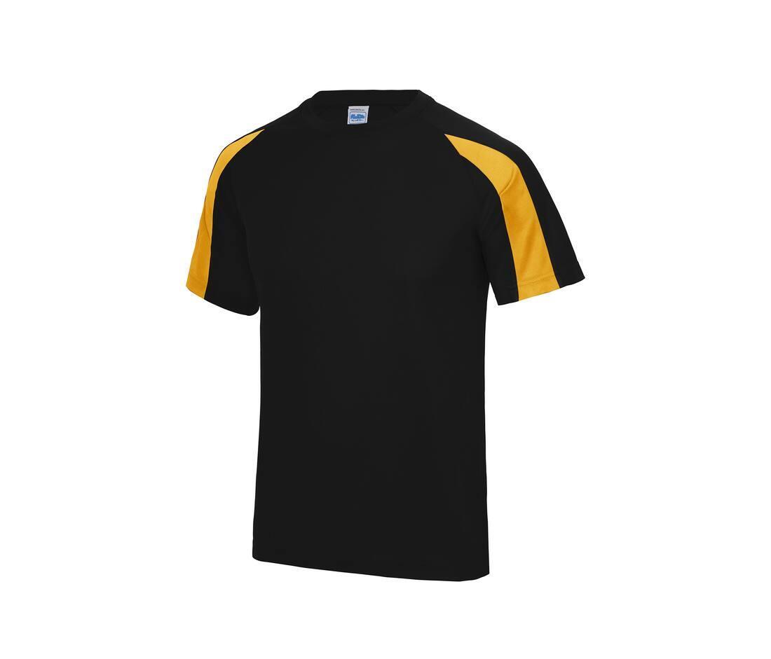 Sport T-shirt voor mannen zwart met geel bedrukken met team logo