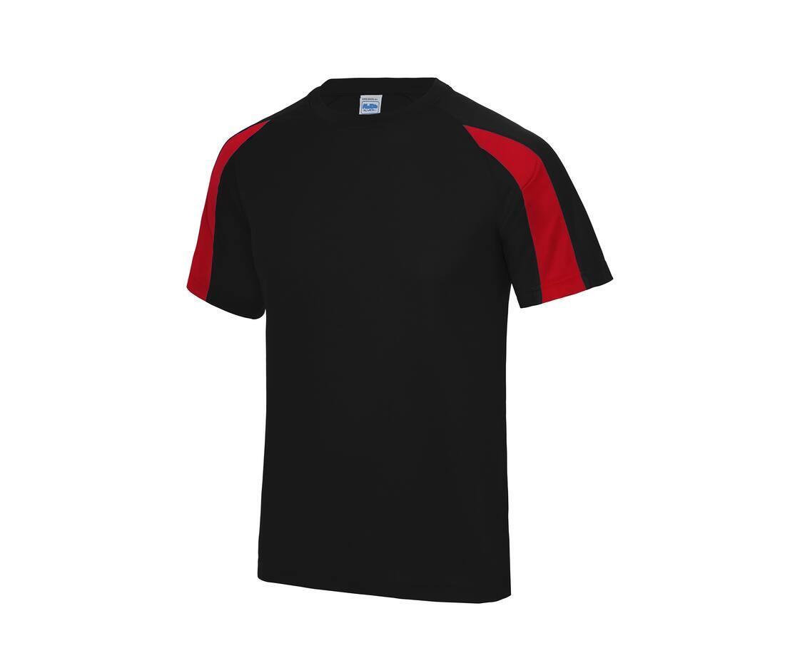 Sport T-shirt voor mannen zwart met rood bedrukken met team logo