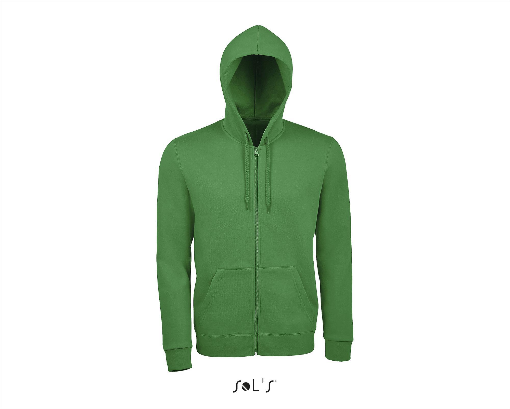 Sweat jacket met hooded voor hem kermitgroen personaliseer